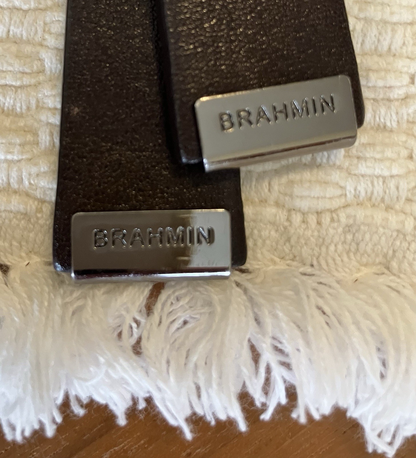 Brahmin Croc-Embossed Leather Shoulder Bag – Metallic Silver/Taupe