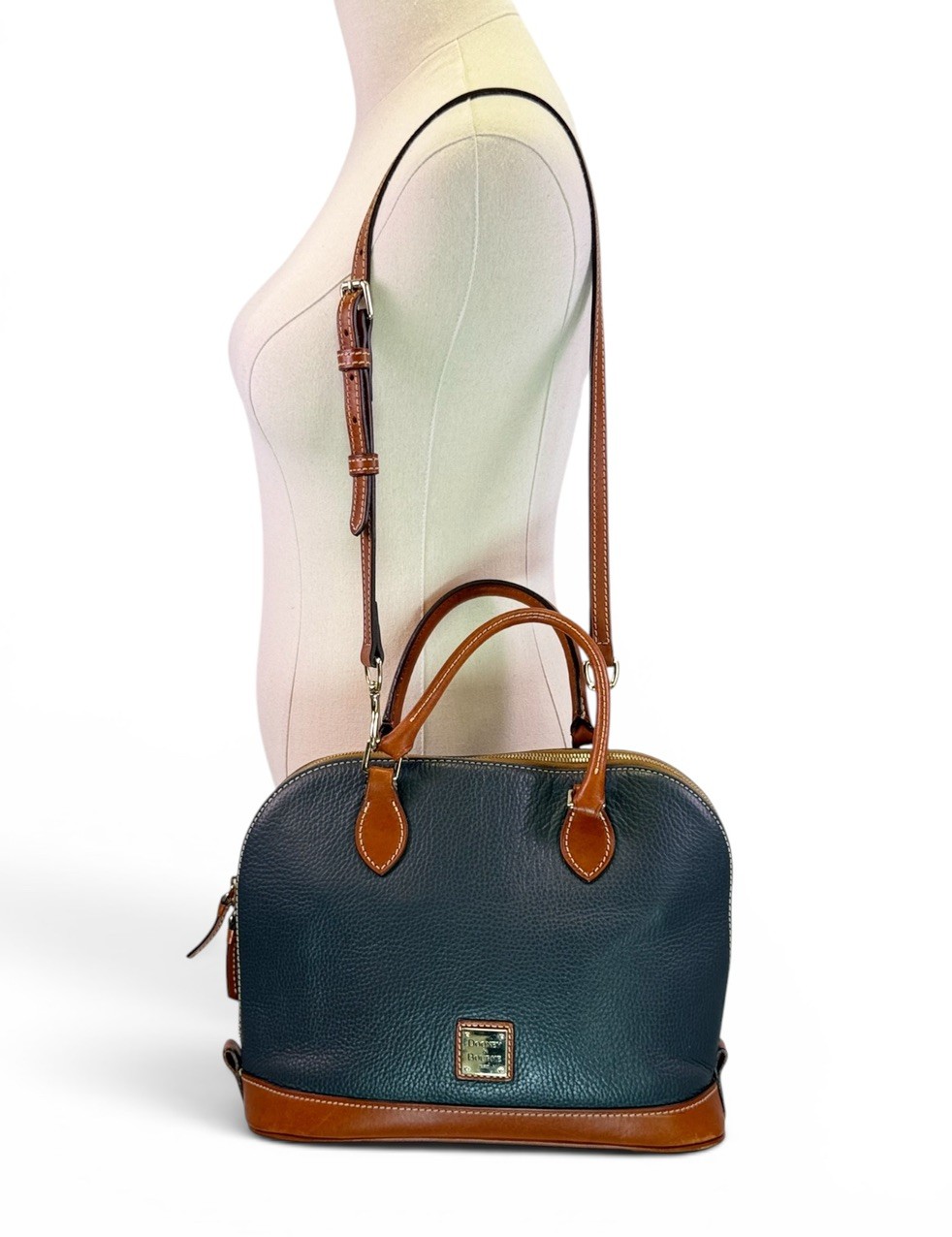 Dooney & Bourke Zip Shoulder Bag Dark Grey Brown Purse Pebble Grain Leather