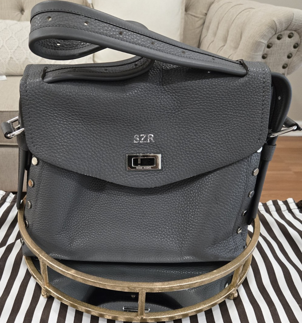 Leather Henri Bendel Crossbody/Shoulder Bag Gray Studded w/ Dust Bag Excellent