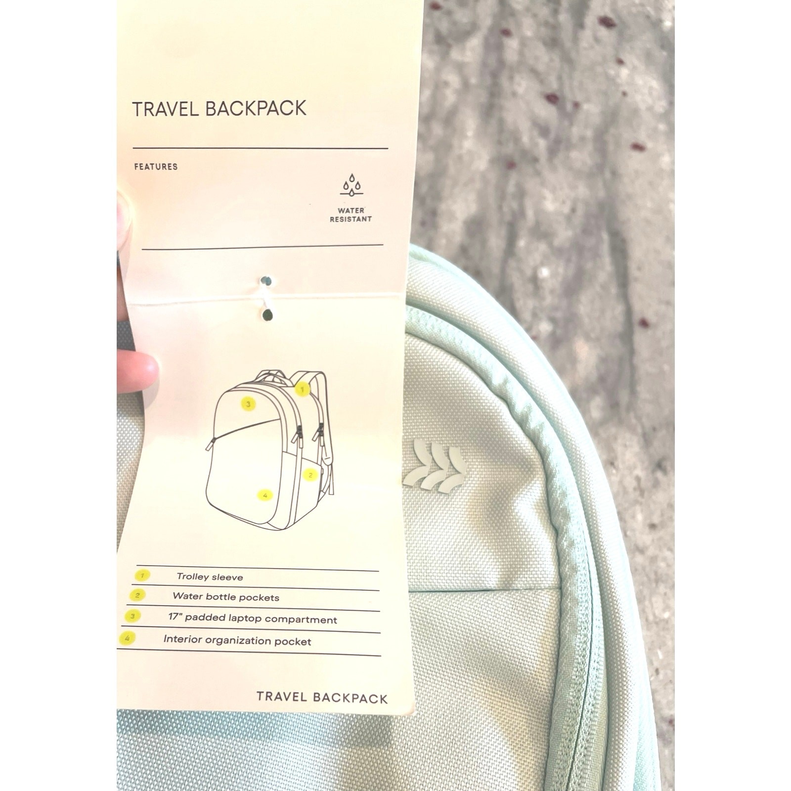 NWT All in Motion Mint Travel Backpack Water Resistant with Trolley Sleeve