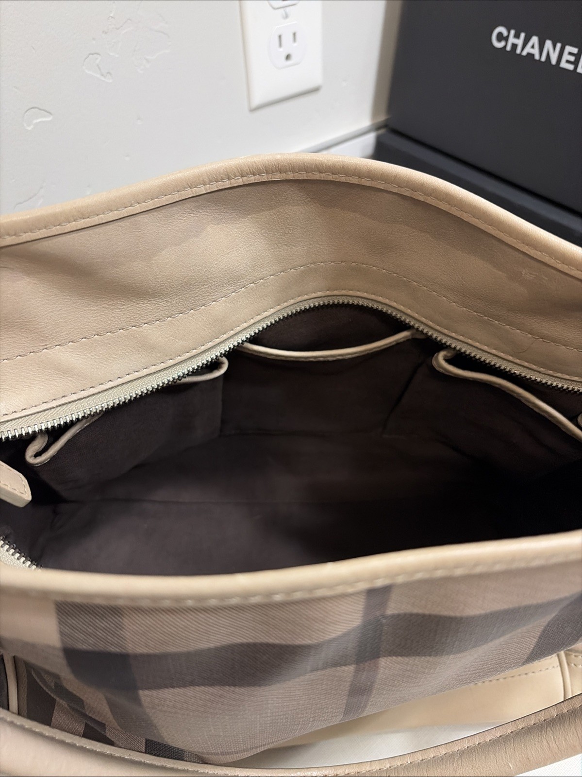 Burberry Beige Leather and PVC Totes Bag