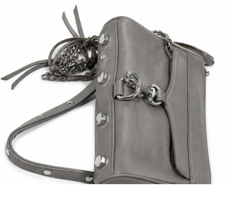 Rebecca Minkoff Mini MAC Gray Leather Crossbody Bag Silver Chain Strap Dust Bag
