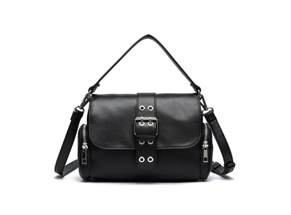 LIKE DREAMS Nomad utility buckle side pockets women’s shoulder crossbody -BLACK~