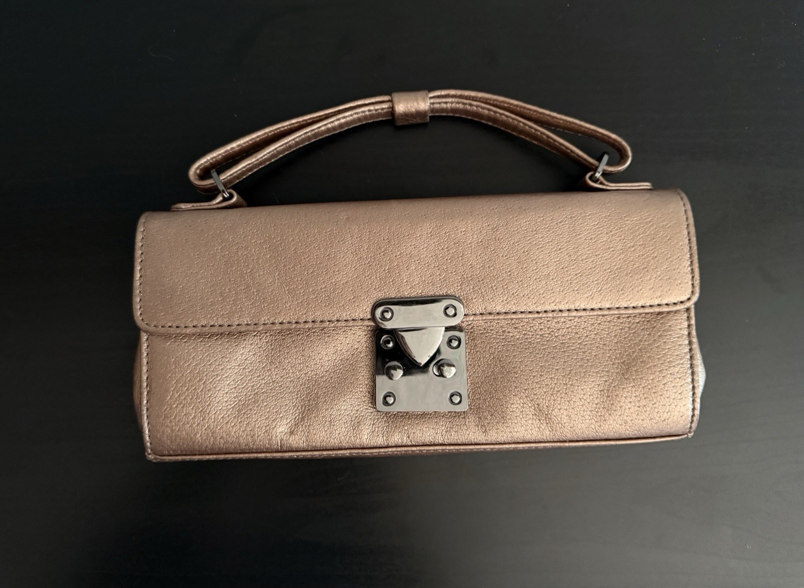 Hype Y2K Gold/Bronze Genuine Leather Handle Clutch~Metallic~ trunk-lock hardware