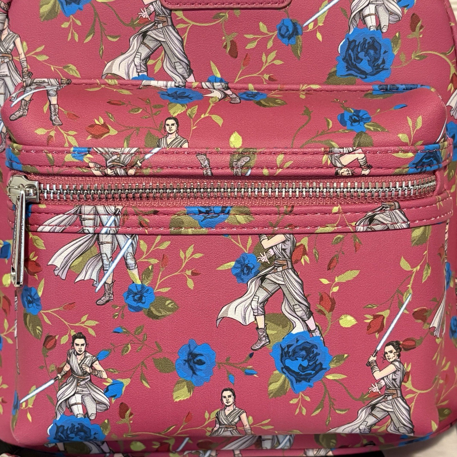Loungefly Star Wars Rey Mini Backpack Pink Floral Blue Roses AOP NWT Rare Disney