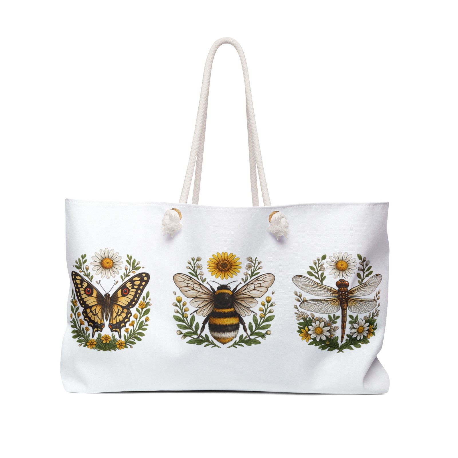 Bee, Dragonfly, Butterfly Floral Illustration Botanical Weekender Bag