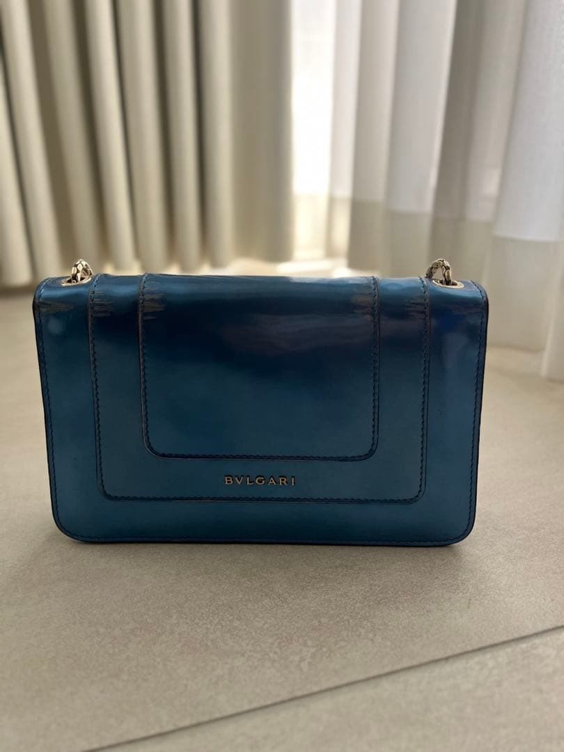 BVLGARI Serpenti Forever Calf Leather Flap Shoulder Bag Blue Metallic