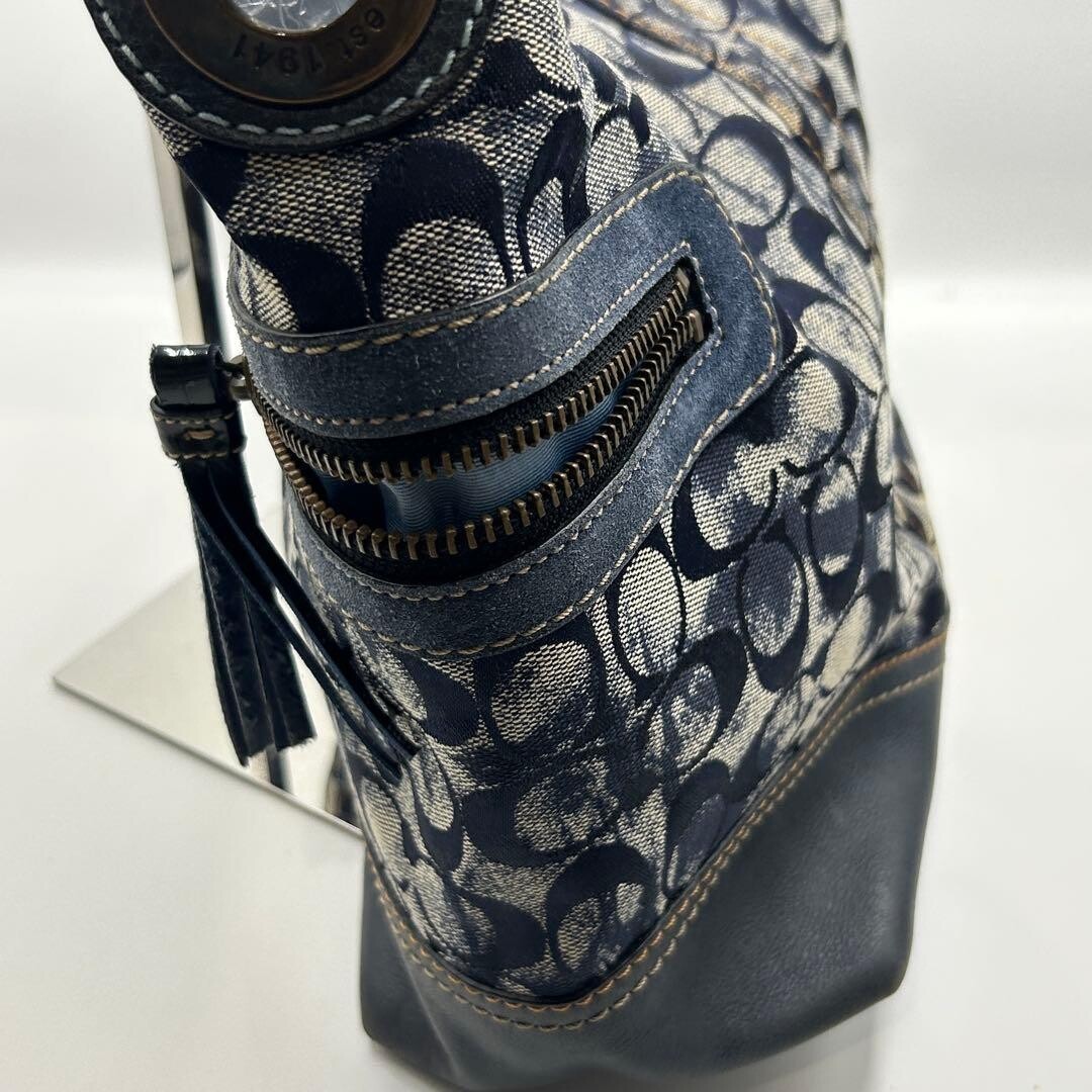 COACH Y2K Denim Tie Dye Signature Hobo Shoulder Bag 2183 Vintage Tassel Zip Navy