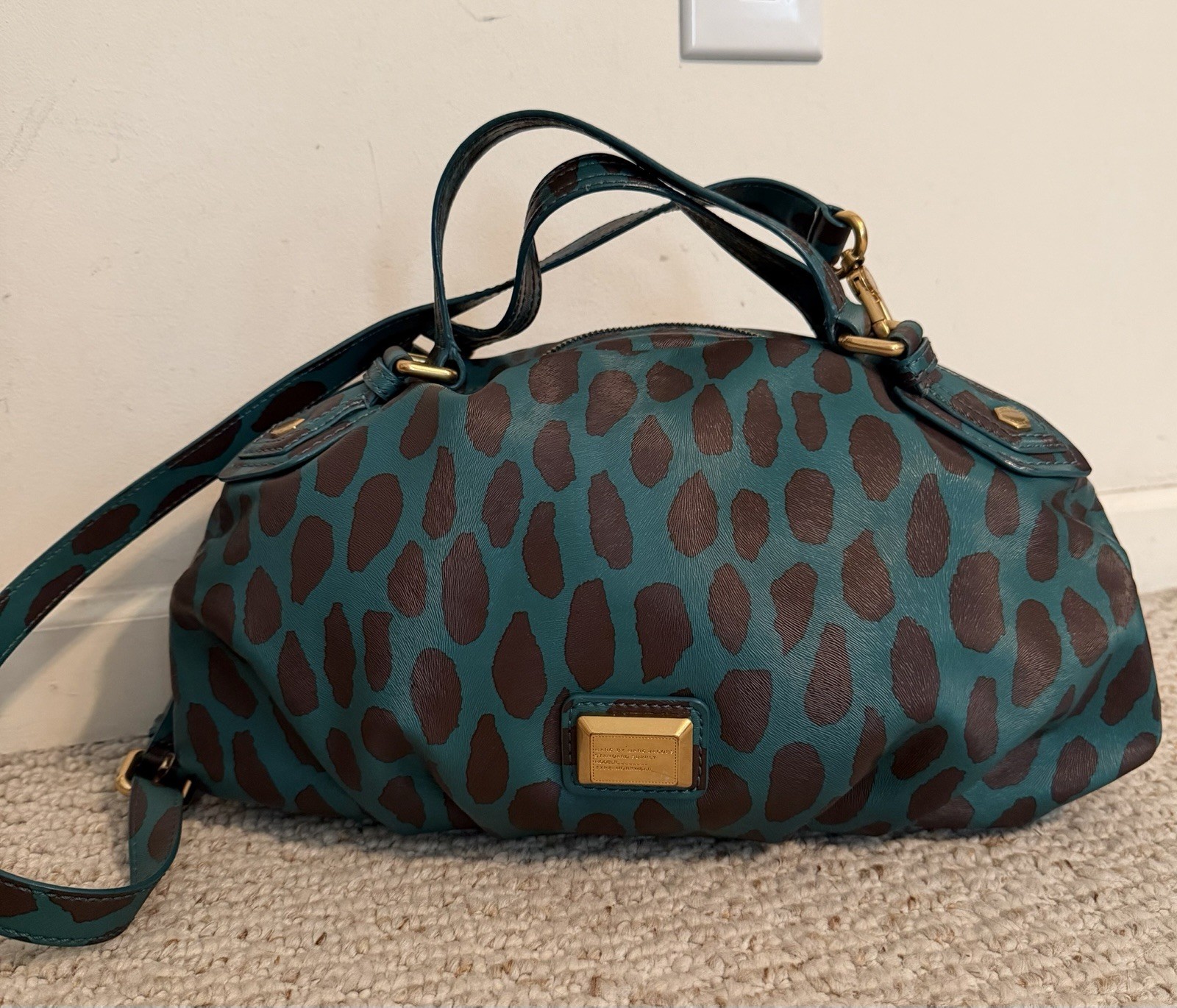 Marc by Marc Jacobs Brown & Teal Spotted Satchel Handbag Y2K