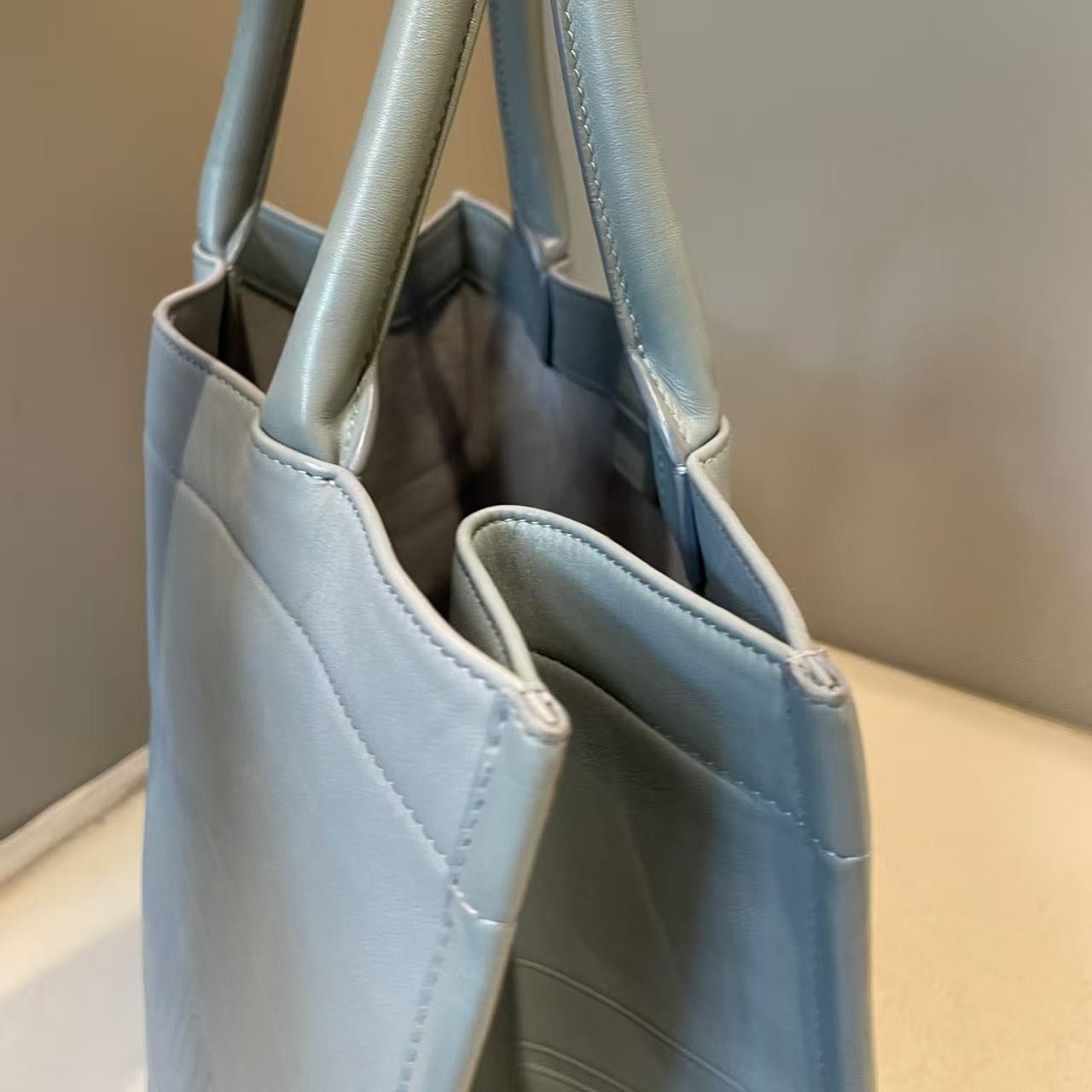 Christian Dior Medium Book Tote Handbag Pale Blue Smooth Calf Leather Auth