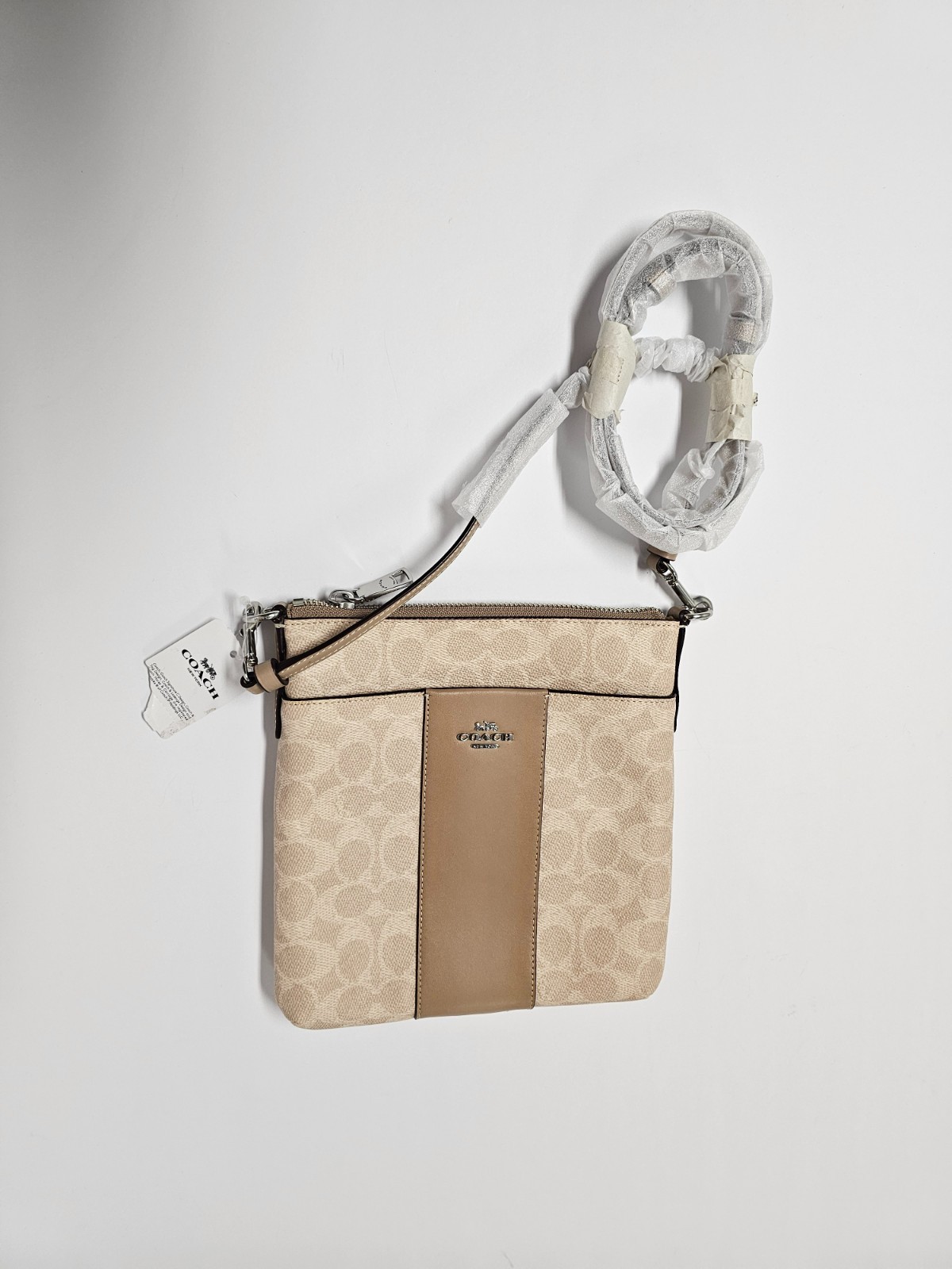 COACH KITT Messenger Crossbody Bag 41321 Light Khaki/ Taupe Leather Canvas NWT!