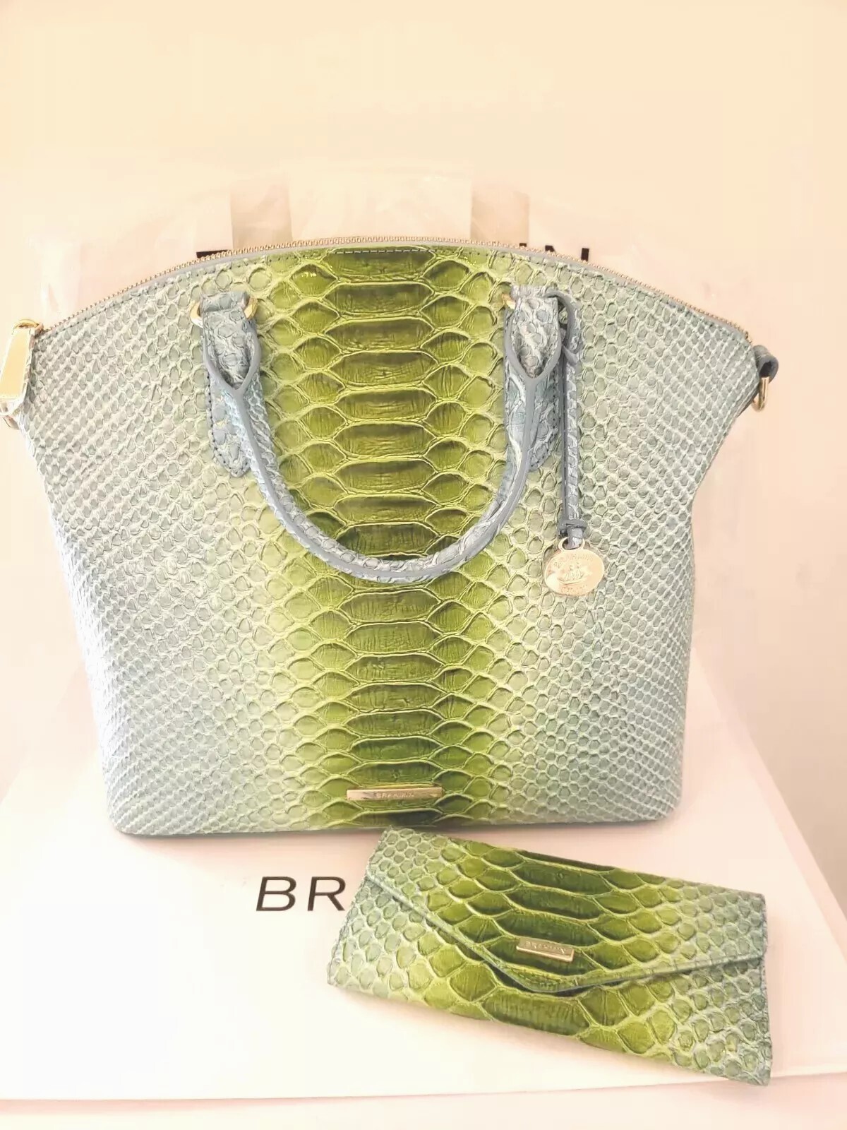 💙NWT💙BRAHMIN💙LIMEADE RIVERS LG DUXBURY SATCHEL & Veronica Wallet💙GenLeather