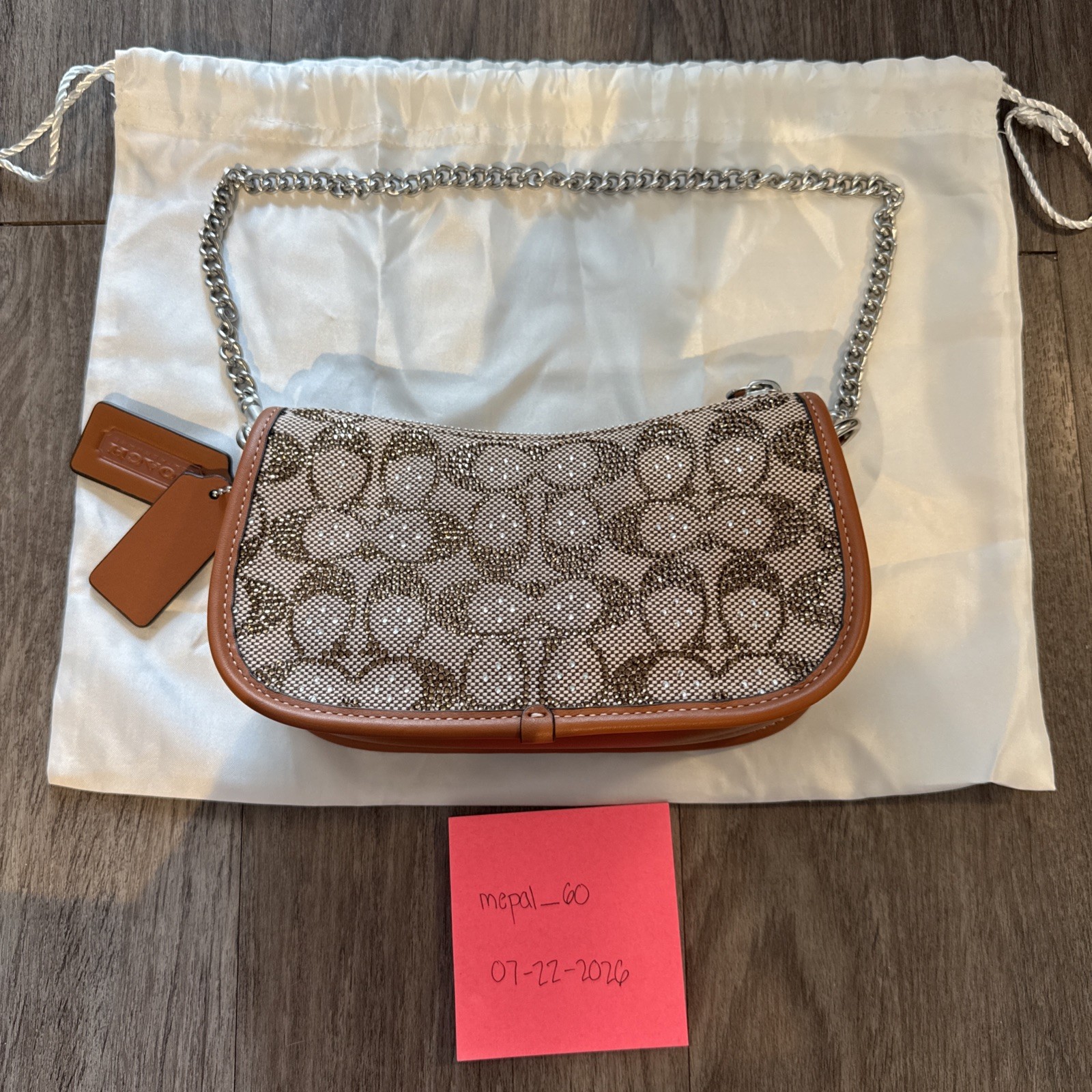 Coach Swinger 20 Bag Chain Crystal Signature Jacquard/Burnished Amber CW568 NWT