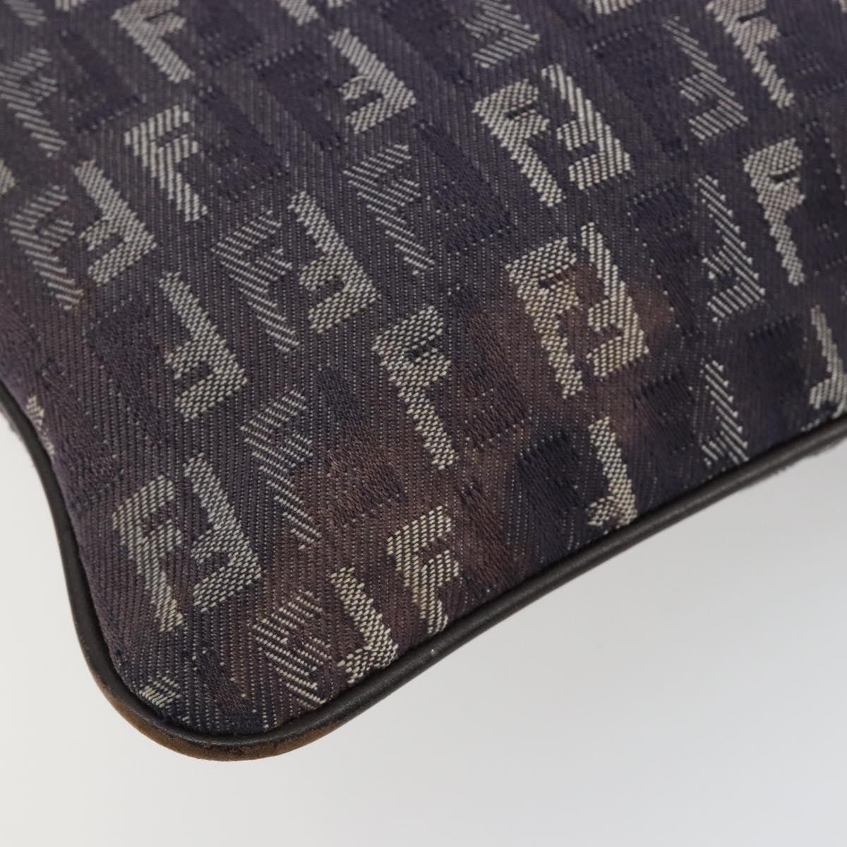 FENDI Zucchino Canvas Shoulder Bag Gray Silver Auth 183672A
