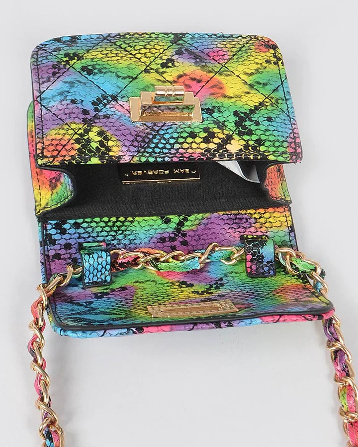Faux Leather Multicolor Mini Snake Printed Shoulder Crossbody Purse 5W*3H*1.75D.