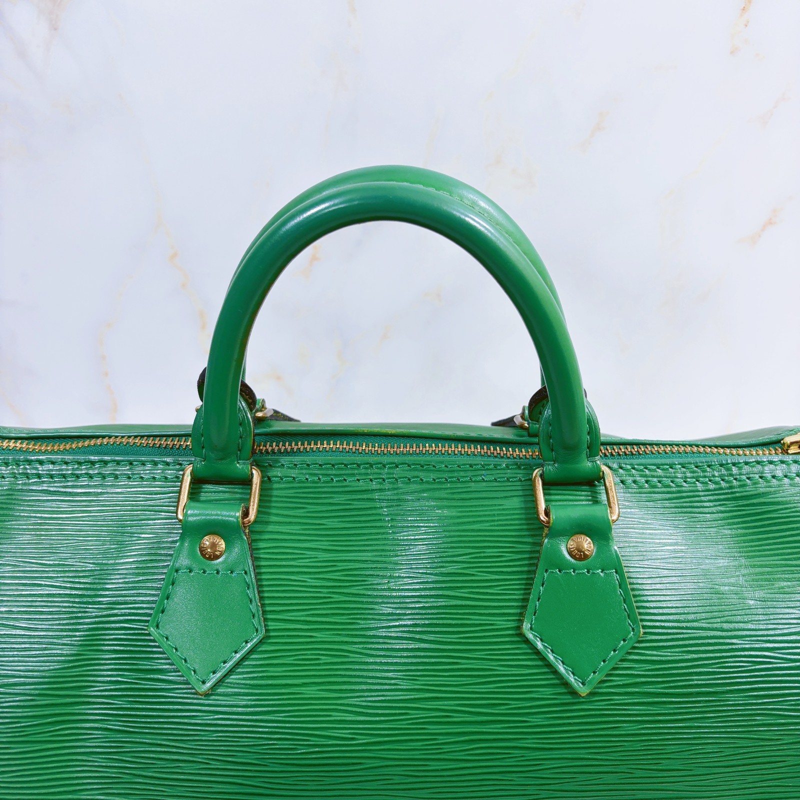 LOUIS VUITTON Epi Speedy 30 Boston Bag Handbag Green Leather LV Authentic