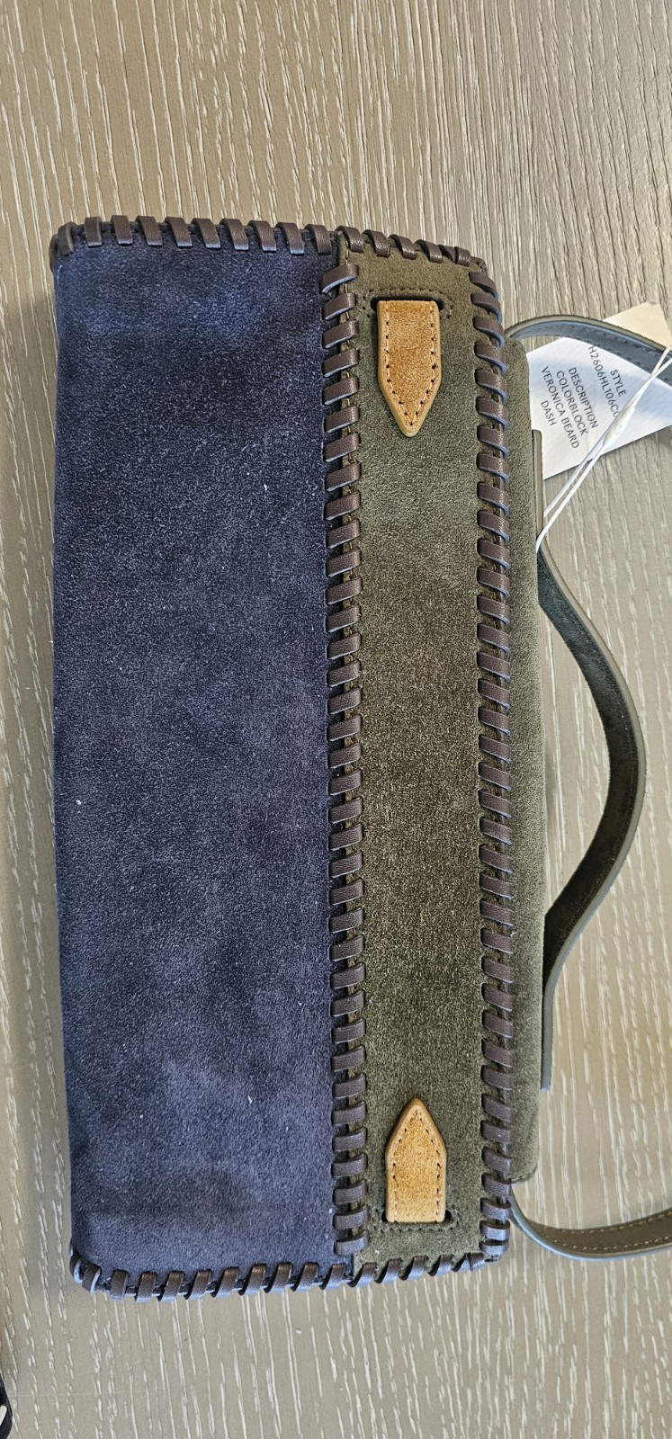 Veronica Beard Dash Clutch Navy + Green Calf Suede Belted Clutch Nwt Msrp $525
