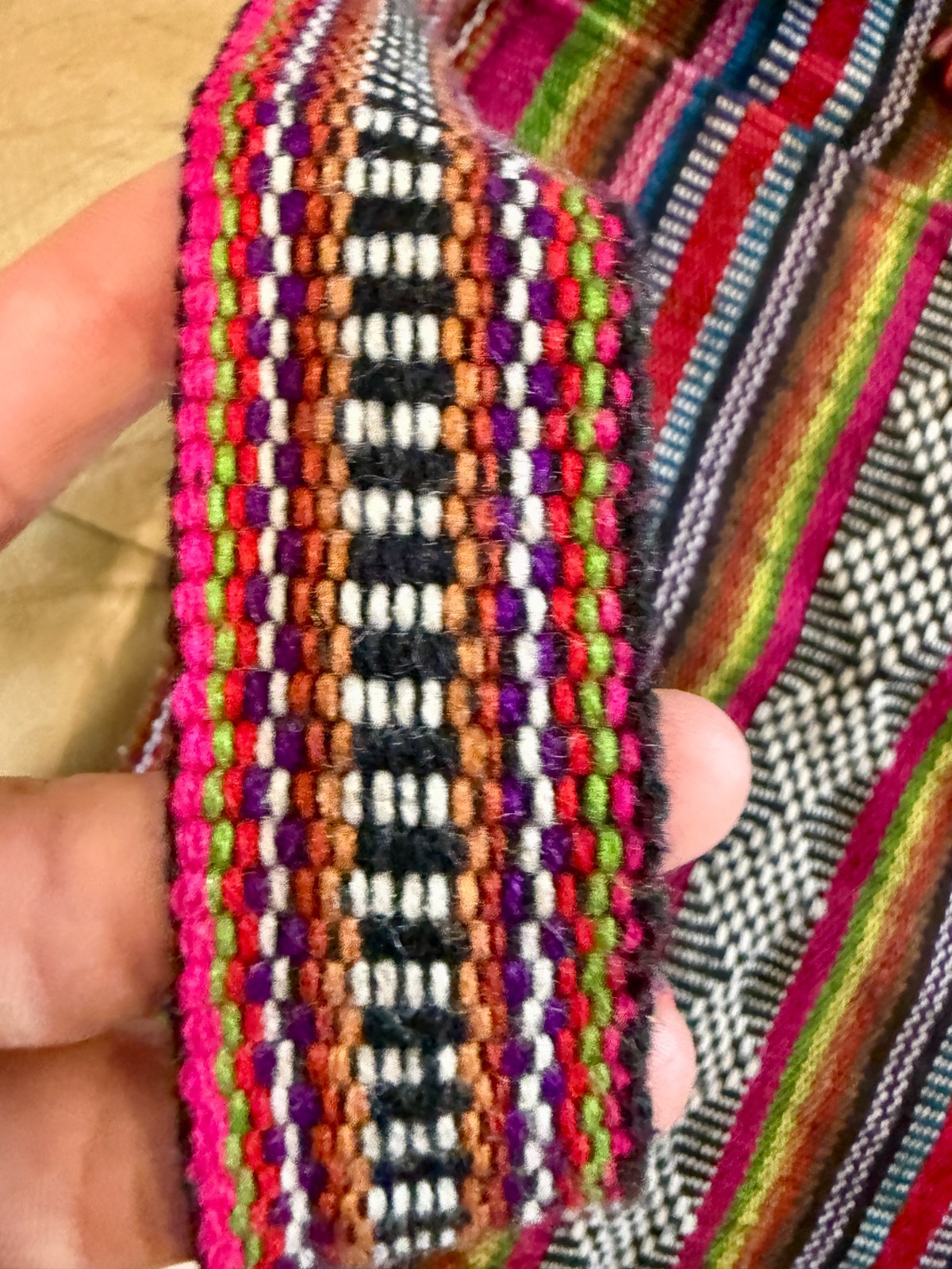 Artesanias Mr Pinzon Woven Crossbody Bag Pink Striped Boho Folk Art Tassel Sling