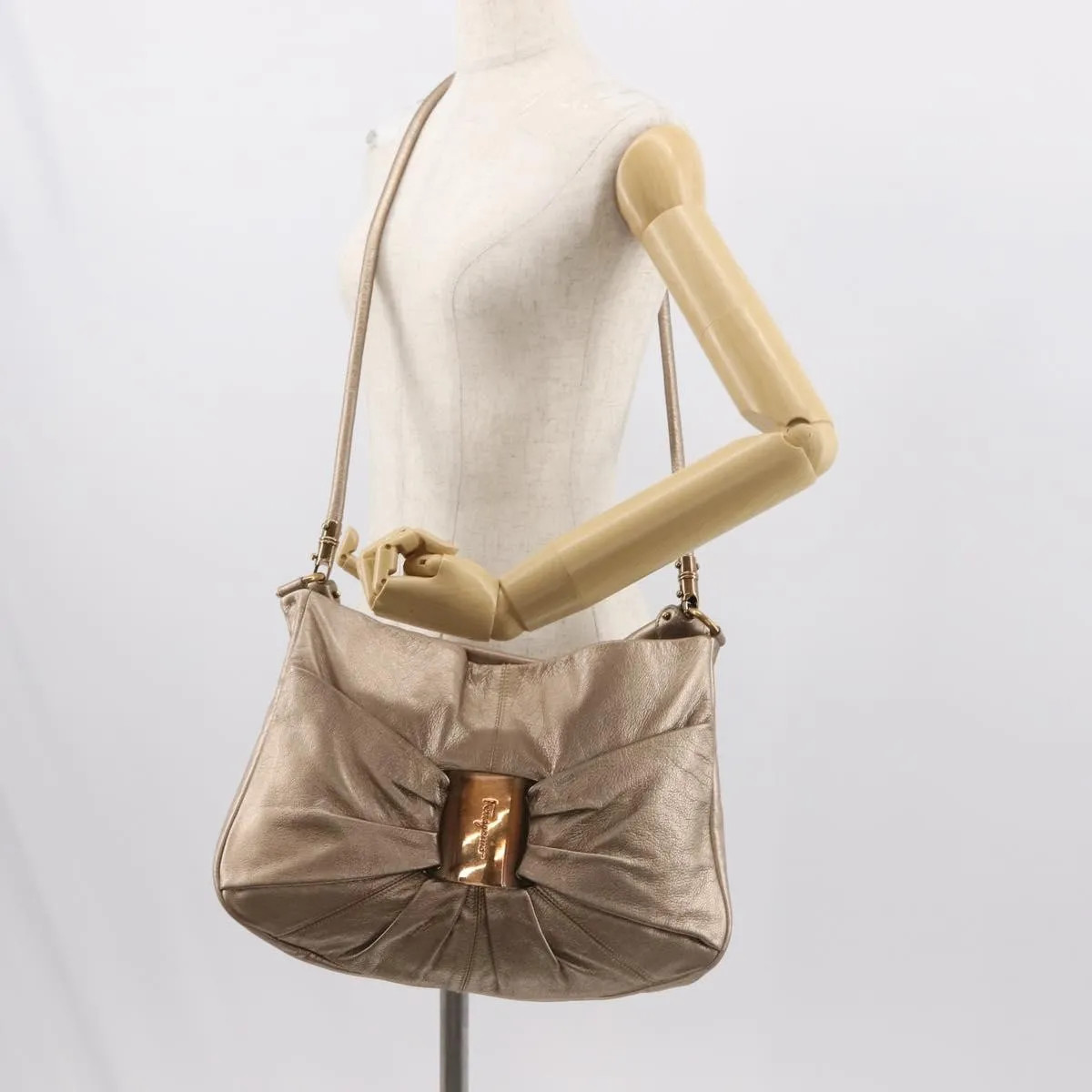 Salvatore Ferragamo Miss Vara Hobo Leather Gold Handbag