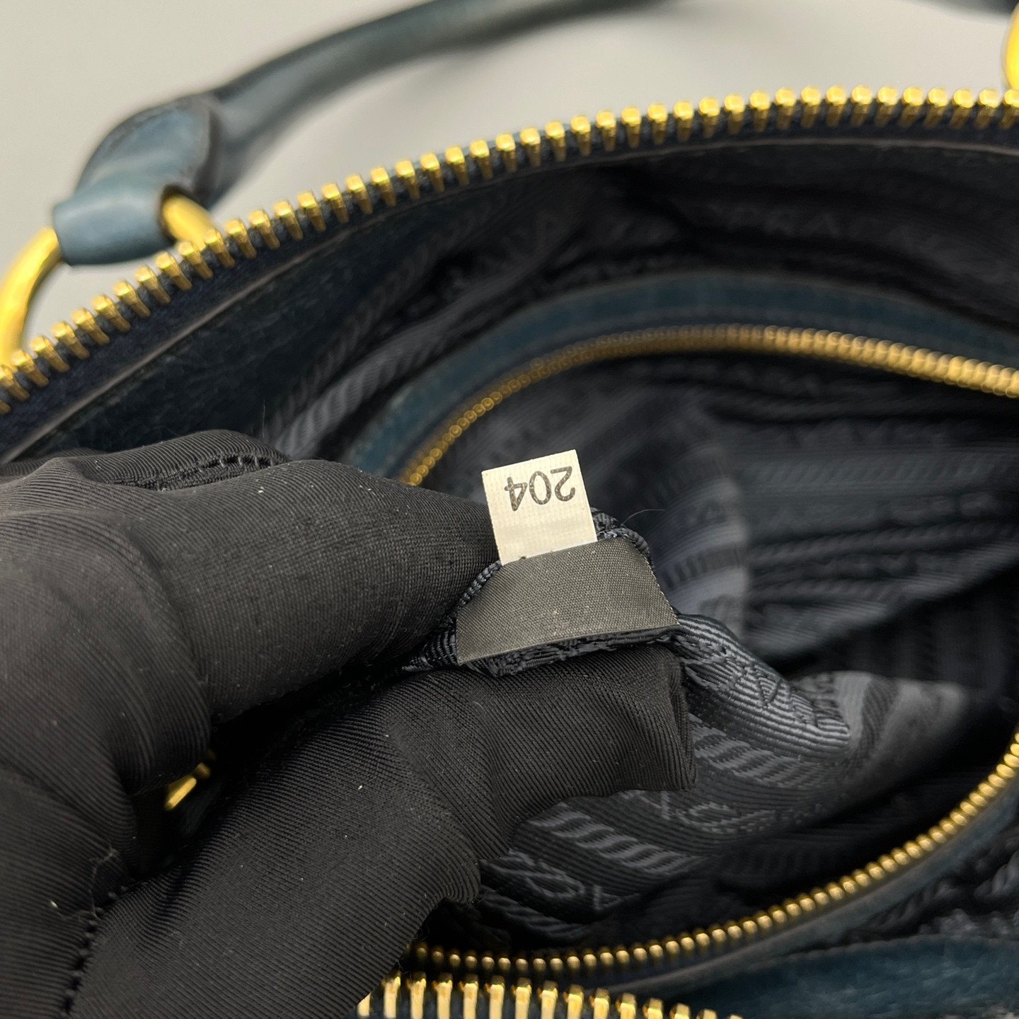 Prada Large Blue Waxed Leather Handheld & Shoulder Carry Bag Duty Paid