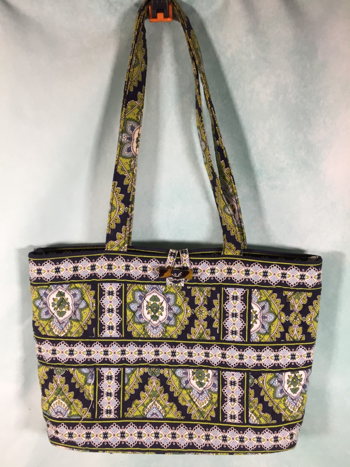 Vera Bradley Cambridge Large Tote Bag 8.75″x 13″ Green Blue Paisley Vibrant EUC