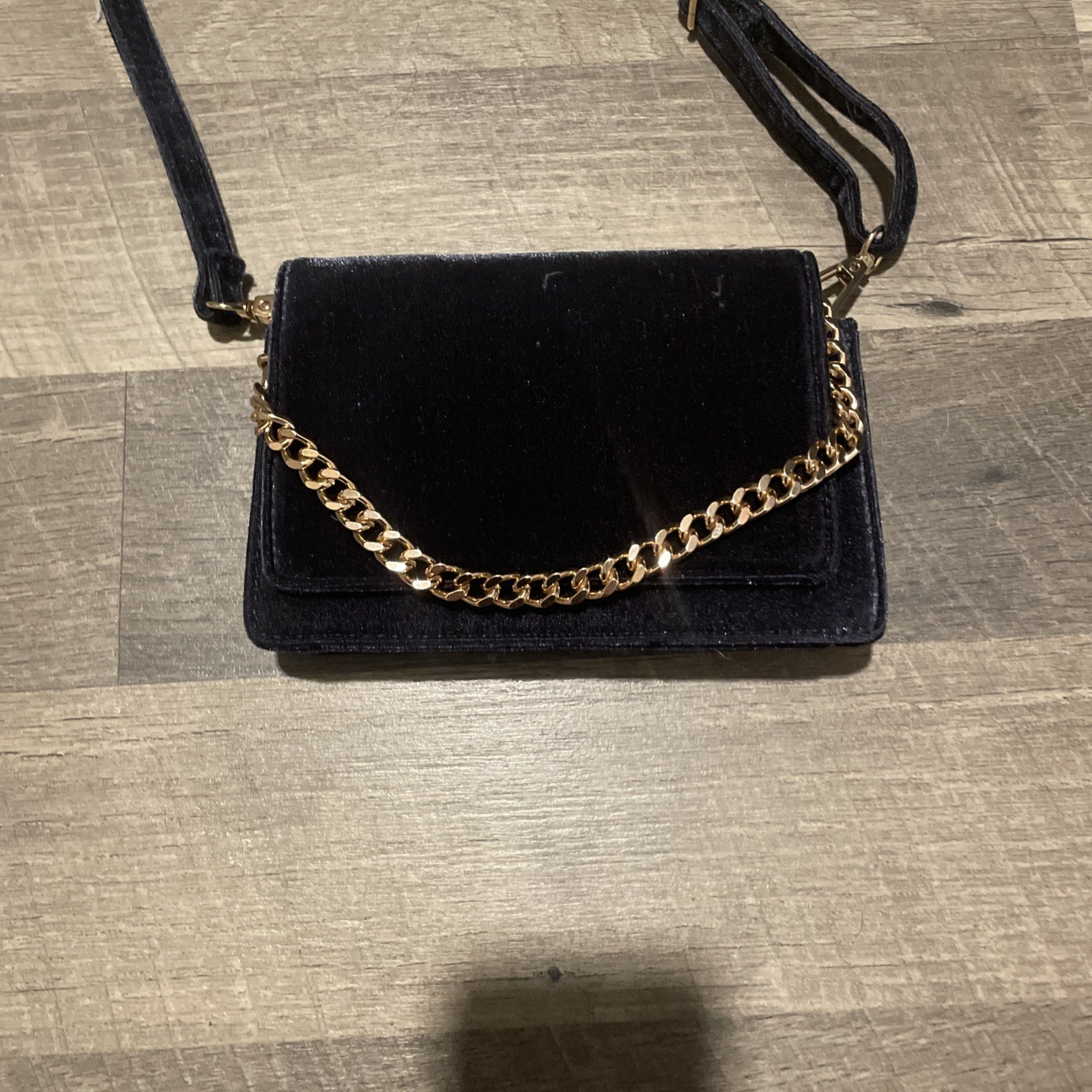 Anthropologie Black Velvet Clutch Crossbody Chain Bag