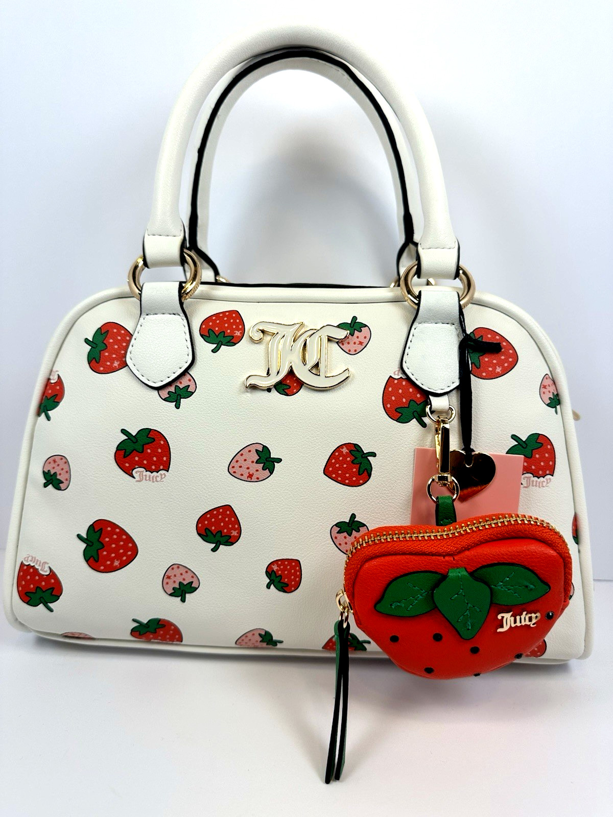 Juicy Couture Strawberry Bowler Bag White Sweet N Juicy w Coin Purse Charm