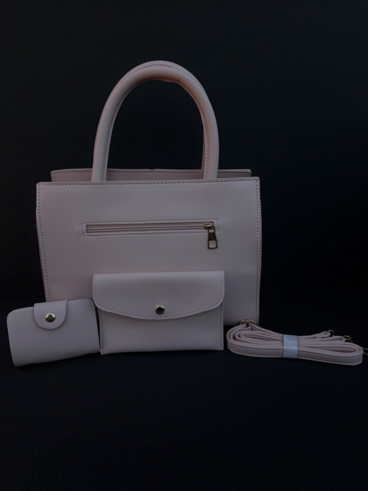 Pink Beige Colorblock Small Satchel Top Handle Handbag Zipper Gold Detach Strap