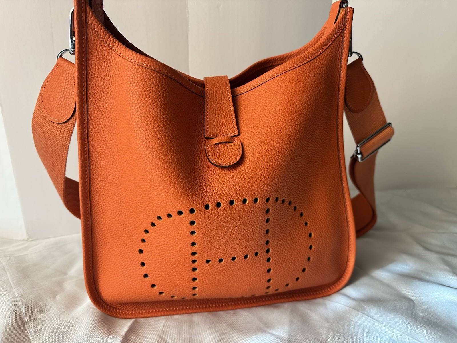 Orange Pebbled Leather Crossbody Shoulder Bag | Adjustable Strap | Evelyne Style