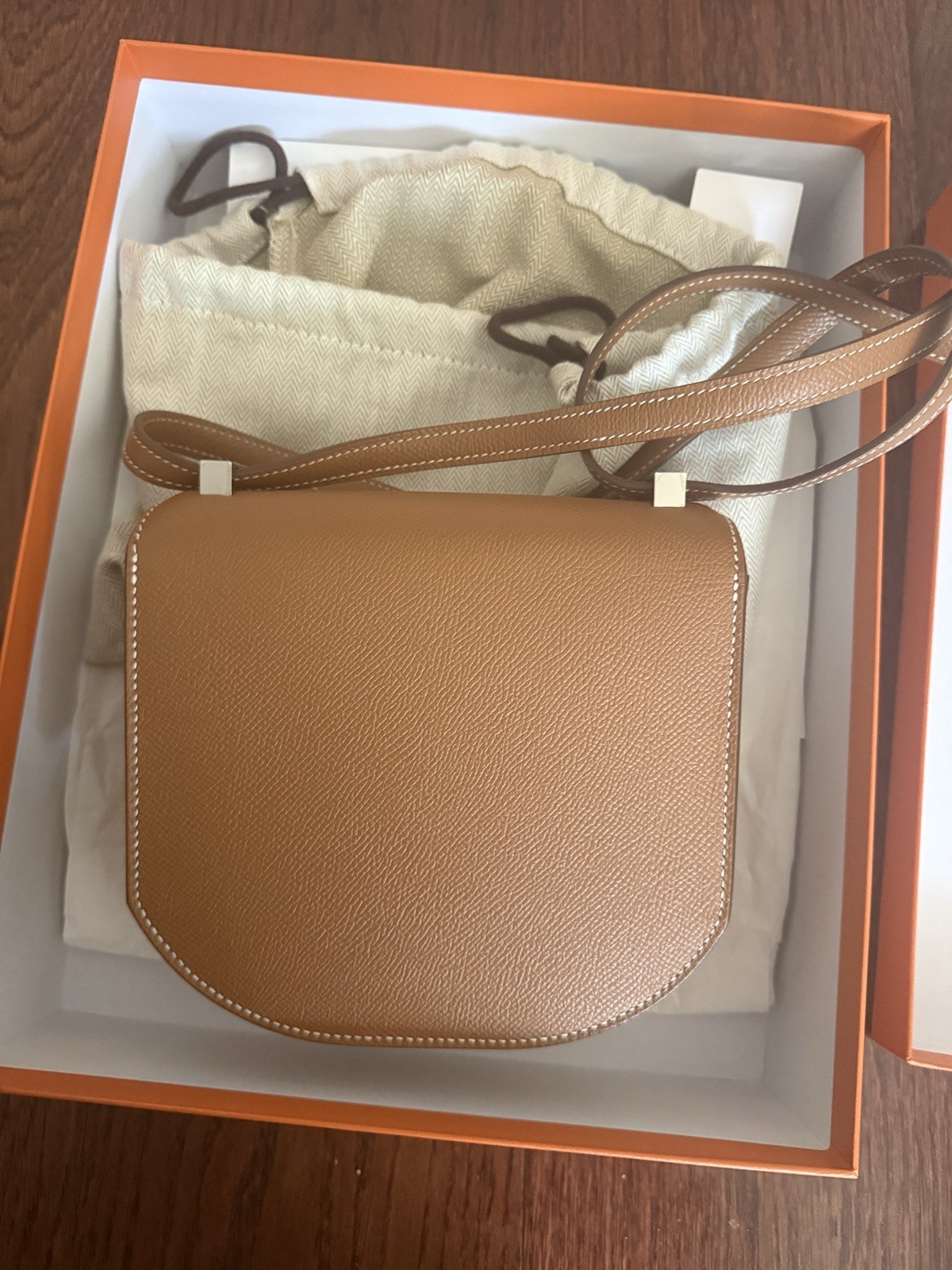 HERMES Mosaique Gold Epsom Leather Mini Bag Same As CONSTANCE 18 MINI SIZE PHW