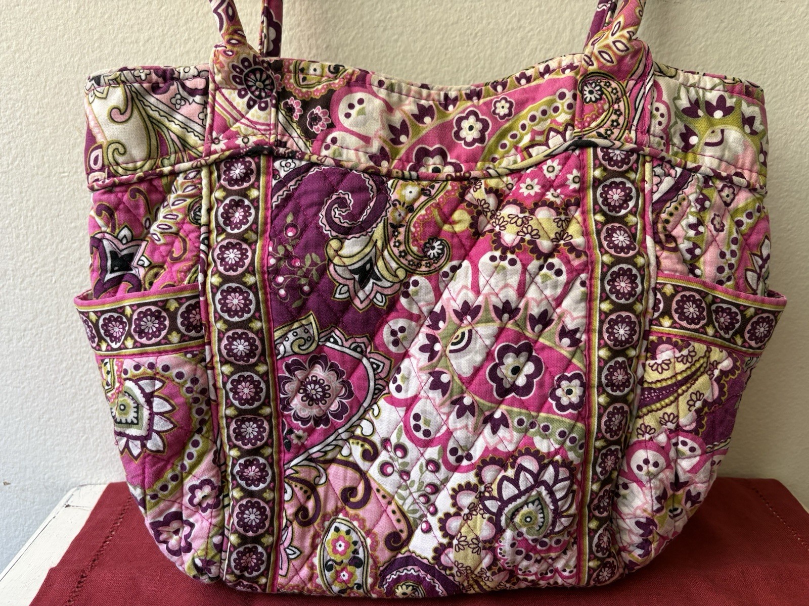 Vera Bradley Very Berry Paisley Shoulder Tote Bag Rolled Handles Snap Closure