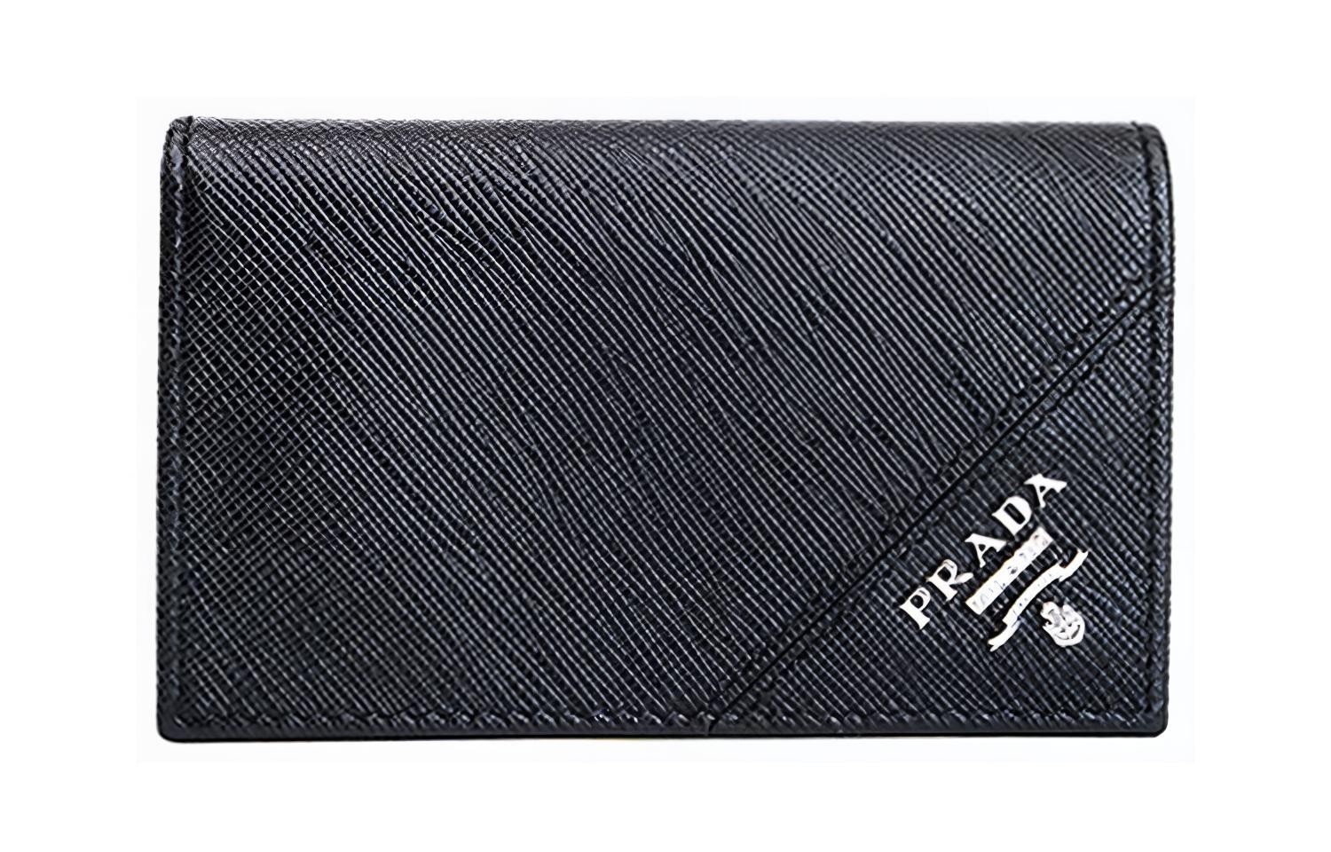 PRADA Cow Leather Wallet Card Holder Men’s Black 4.3×2.5 in