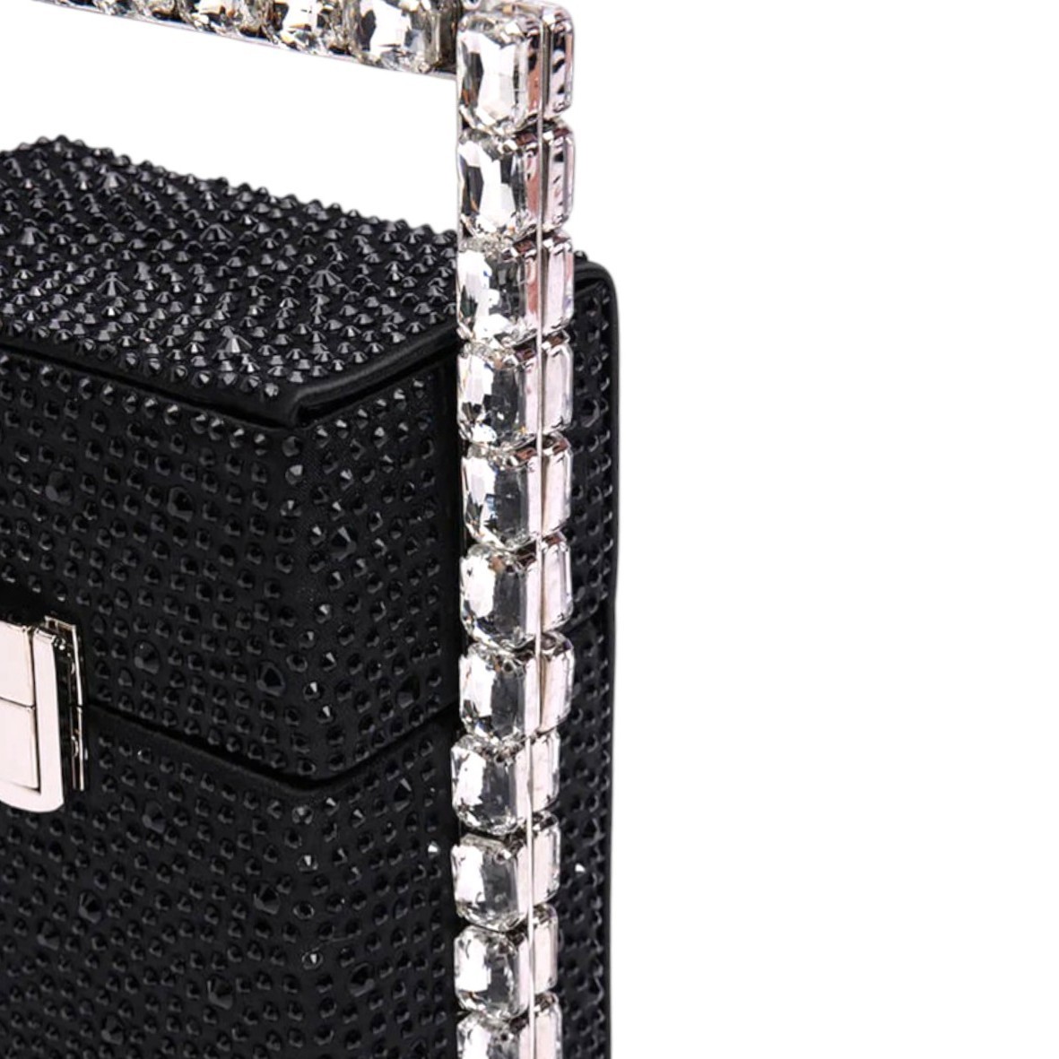 NEW Black Rhinestone Box Purse Top Handle Convertible Chain Evening Clutch