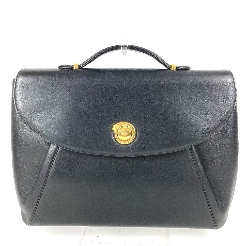 CARTIER PANTHERE logo Bag Hand Bag Tote Bag Business bag Leather Black/Gold