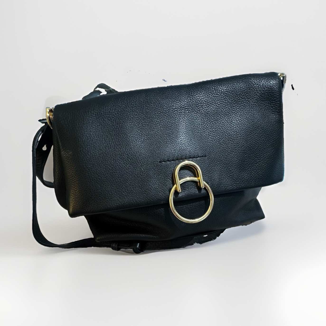 Vince Camuto Black Solid Crossbody, Gold Hardware, Magnetic, Adjustable Strap