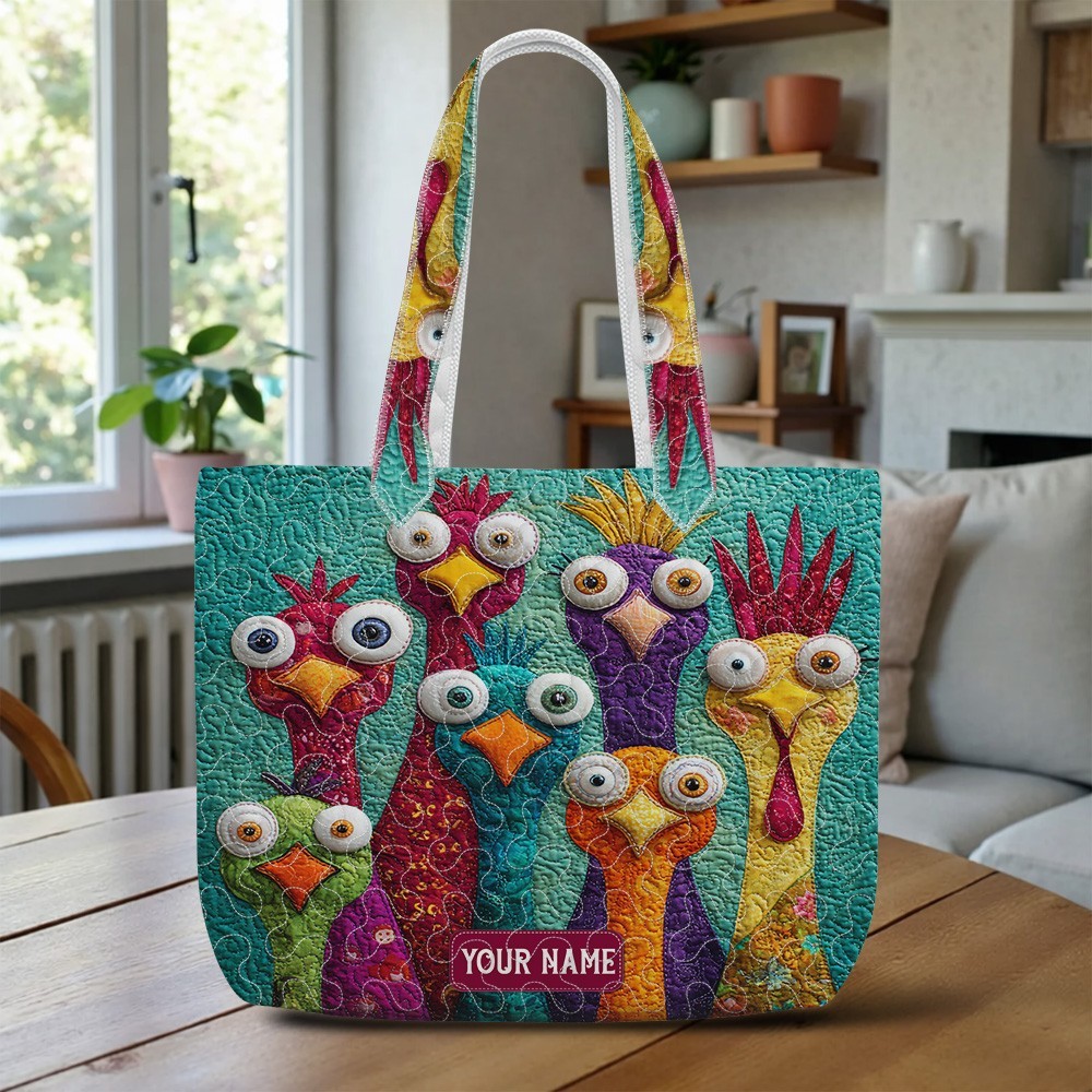 Personalized Chicken Farmer Quilt Tote Bag Quilted Shoulder Bag for Women Gift