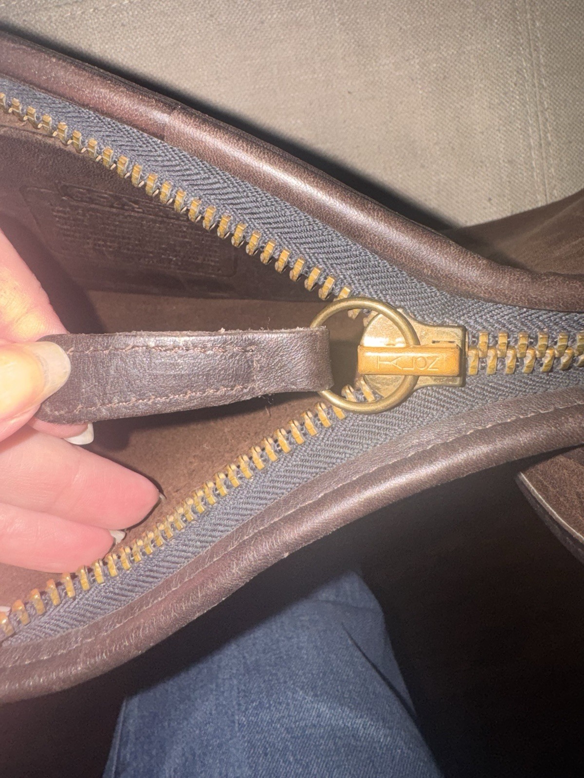 RARE – COACH 70s-80s Brown Leather & Brass Feed Tote Bag W/Tag & Separate Serial