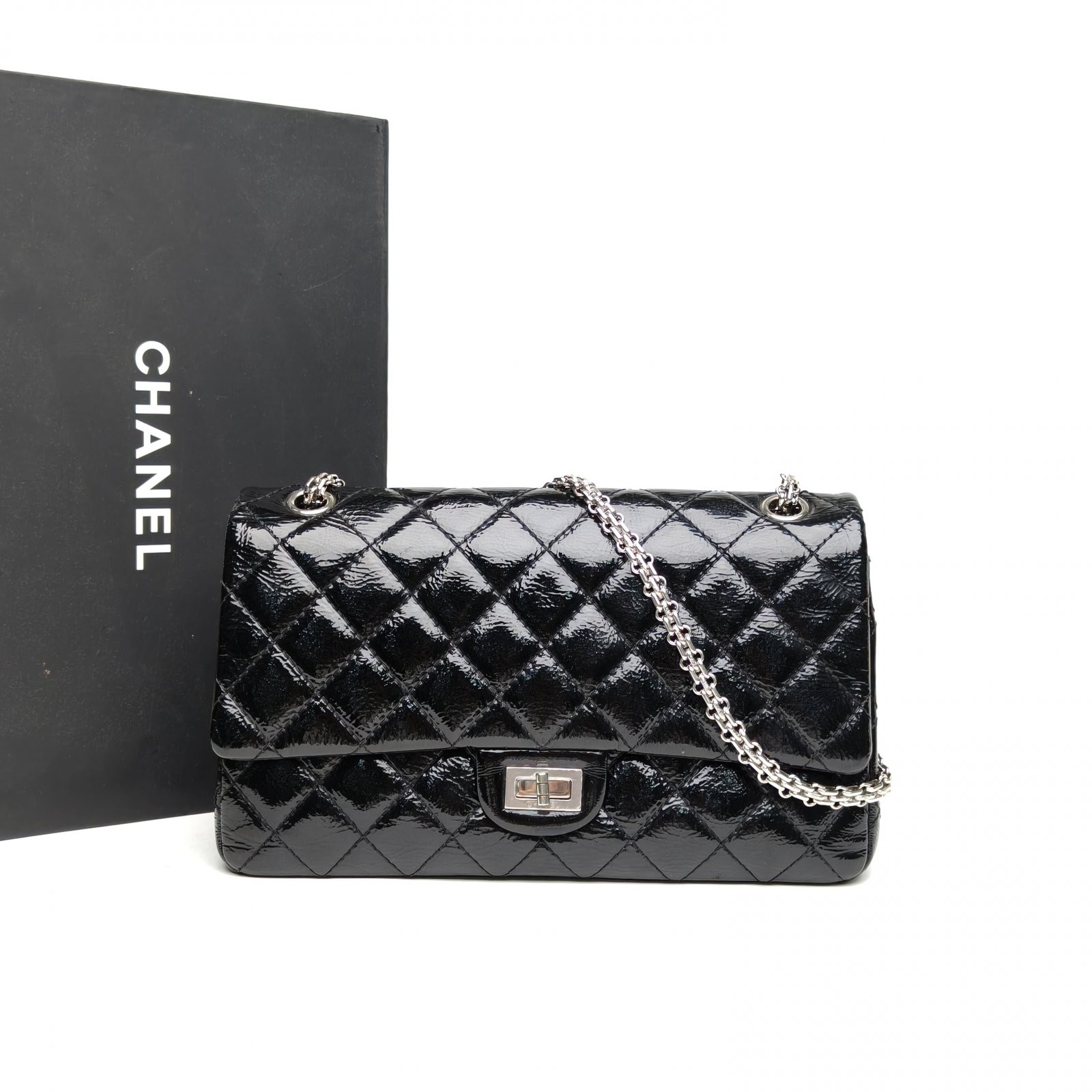 CHANEL 2.55 Flap Bag Large 28cm Black Calfskin Shoulder Bag