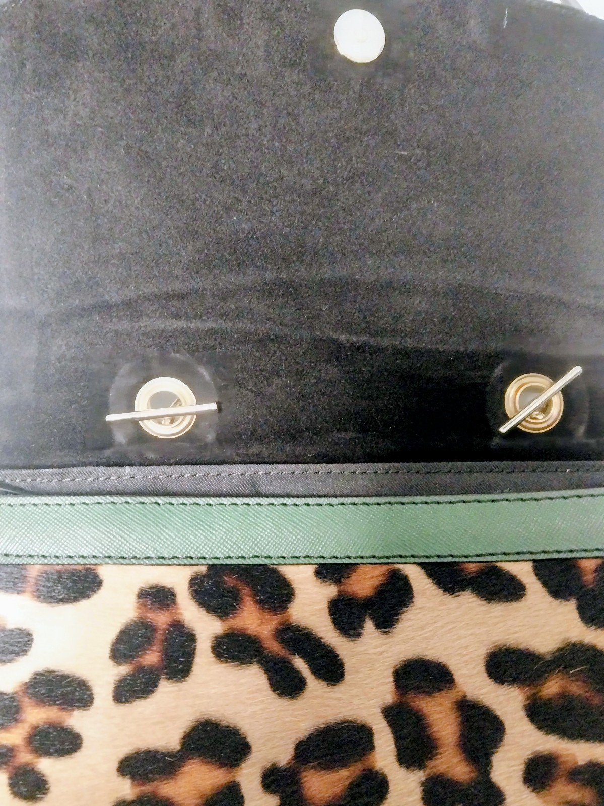 A Bellucci Calf Hair Leopard Patent Leather Handbag Chain Strap Green Black Bag