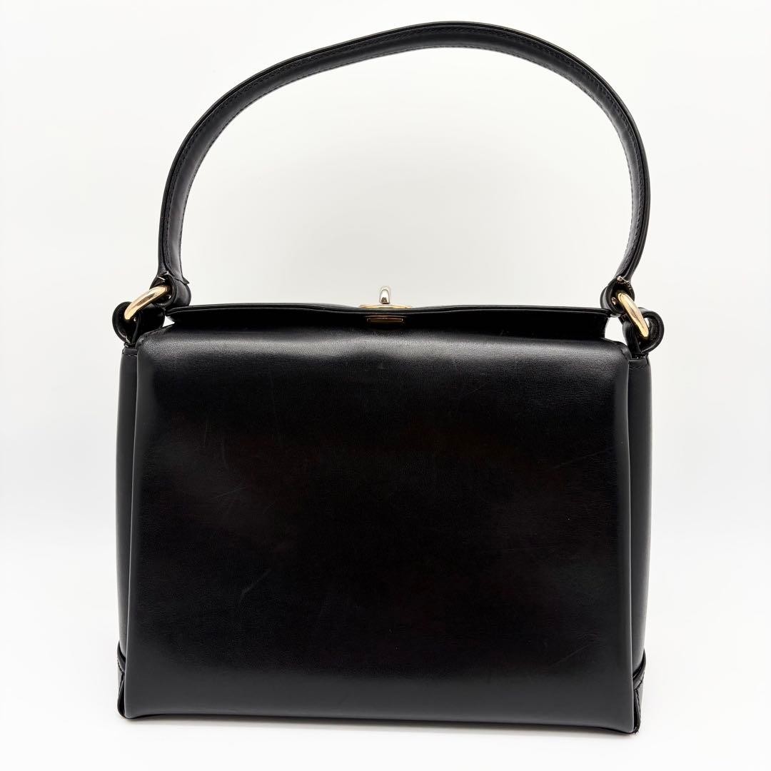 Good Condition GUCCI Old Gucci Leather Handbag Self Standing Turn Lock Black