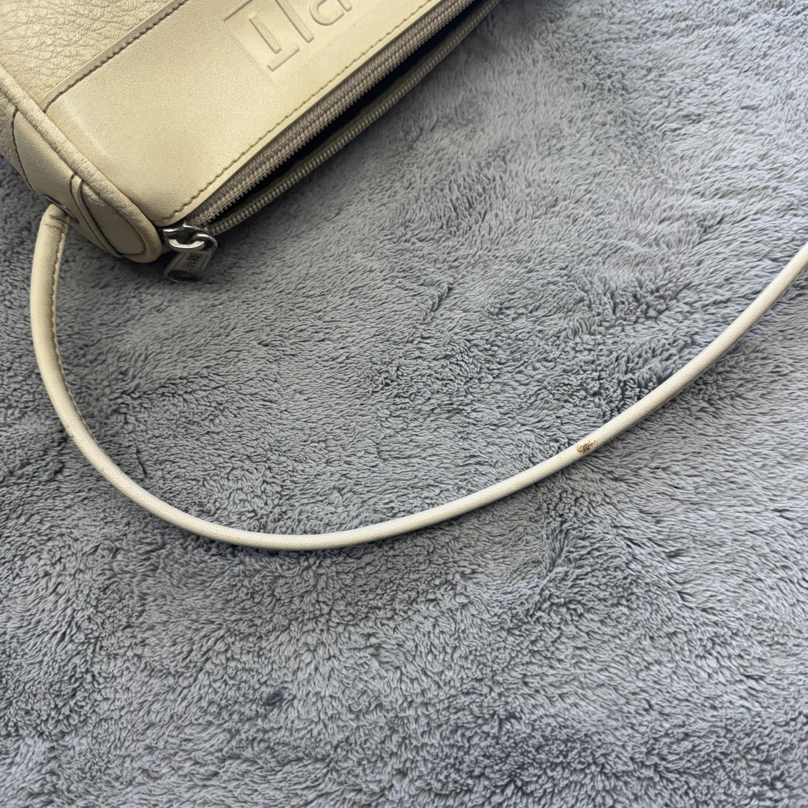 Esprit Crossbody Bag Womens Small Beige Faux Leather Zip Silver Stitching