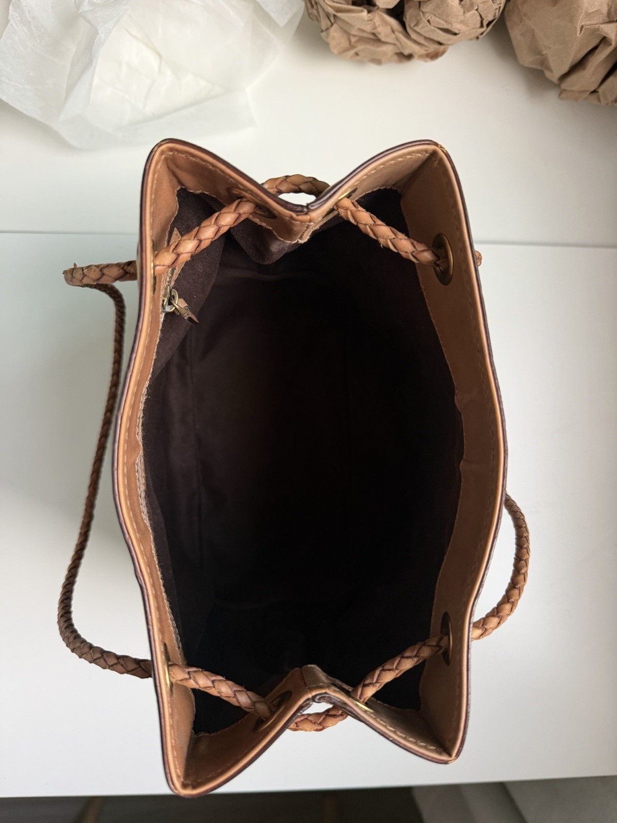 Gucci GG Monogram Drawstring Shoulder Bag Beige/Brown, Pockets, Dust Bag