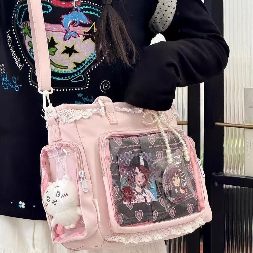 Trendy Transparent Ita Bag Large Capacity Crossbody Shoulder Bag School Fashion