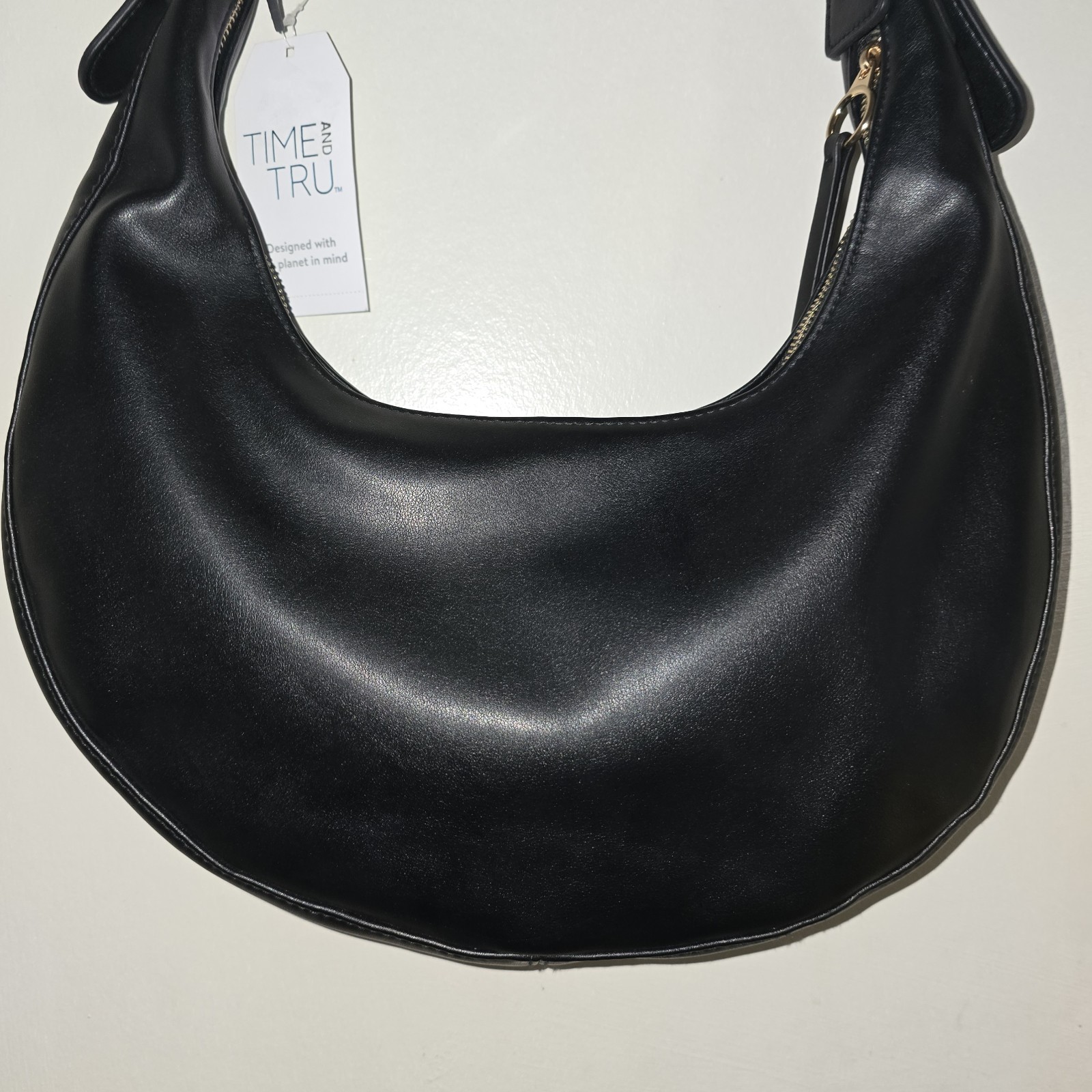 Time And True Black Hobo Shoulder Bag-Leather Look – Made W/Recycled Fibers -New