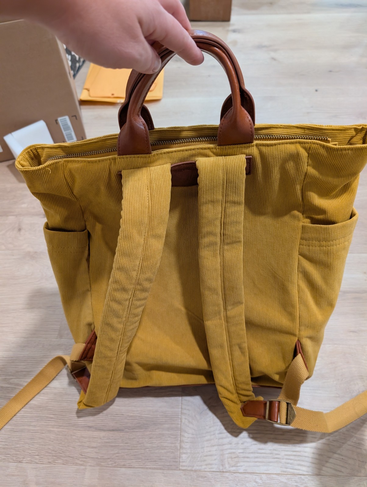 Yellow/Brown Corduroy Satchel / Crossbody Utility Tote Bag