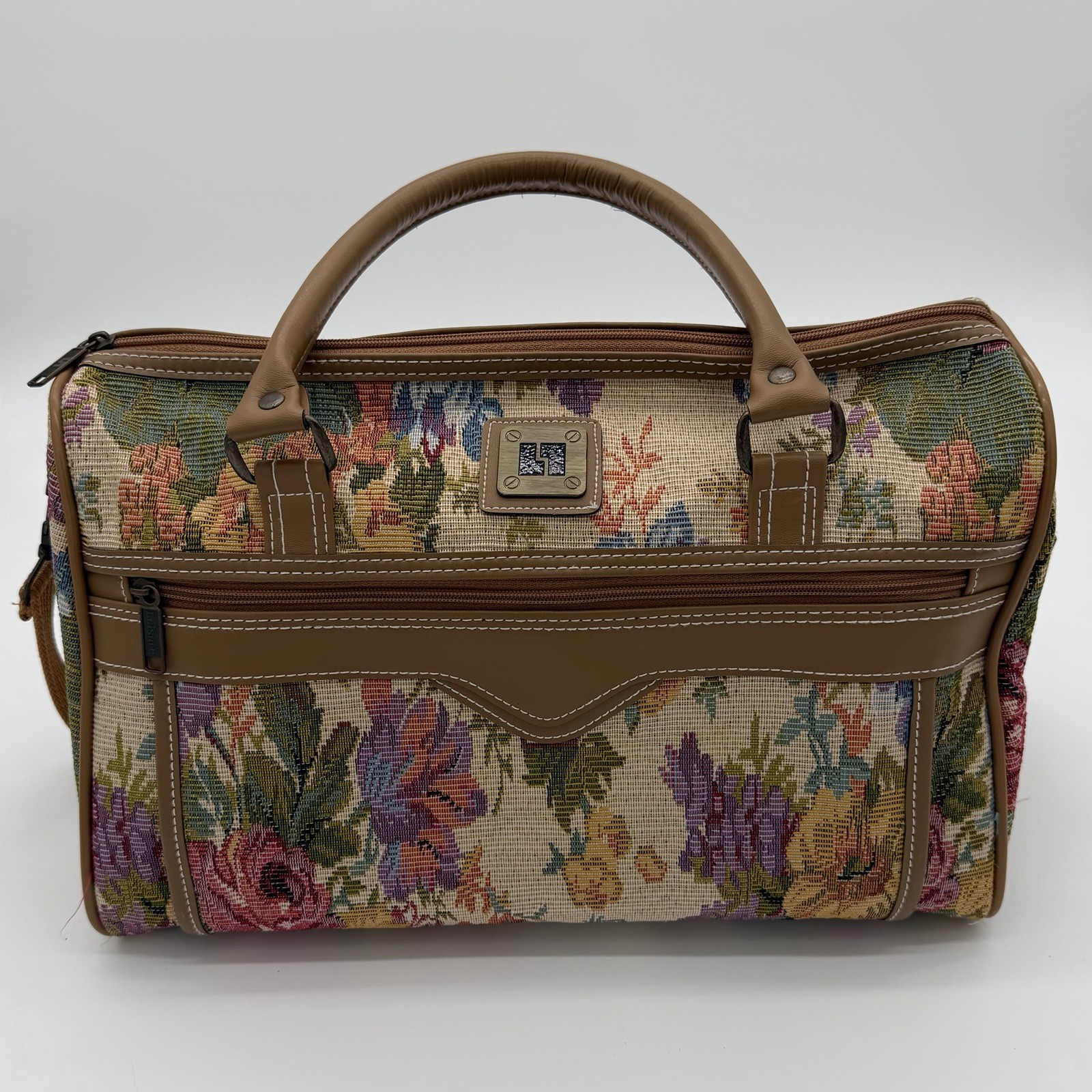 Leisure Multicolor Floral Satchel Top Handle Bag Zip Closure Adjustable Strap