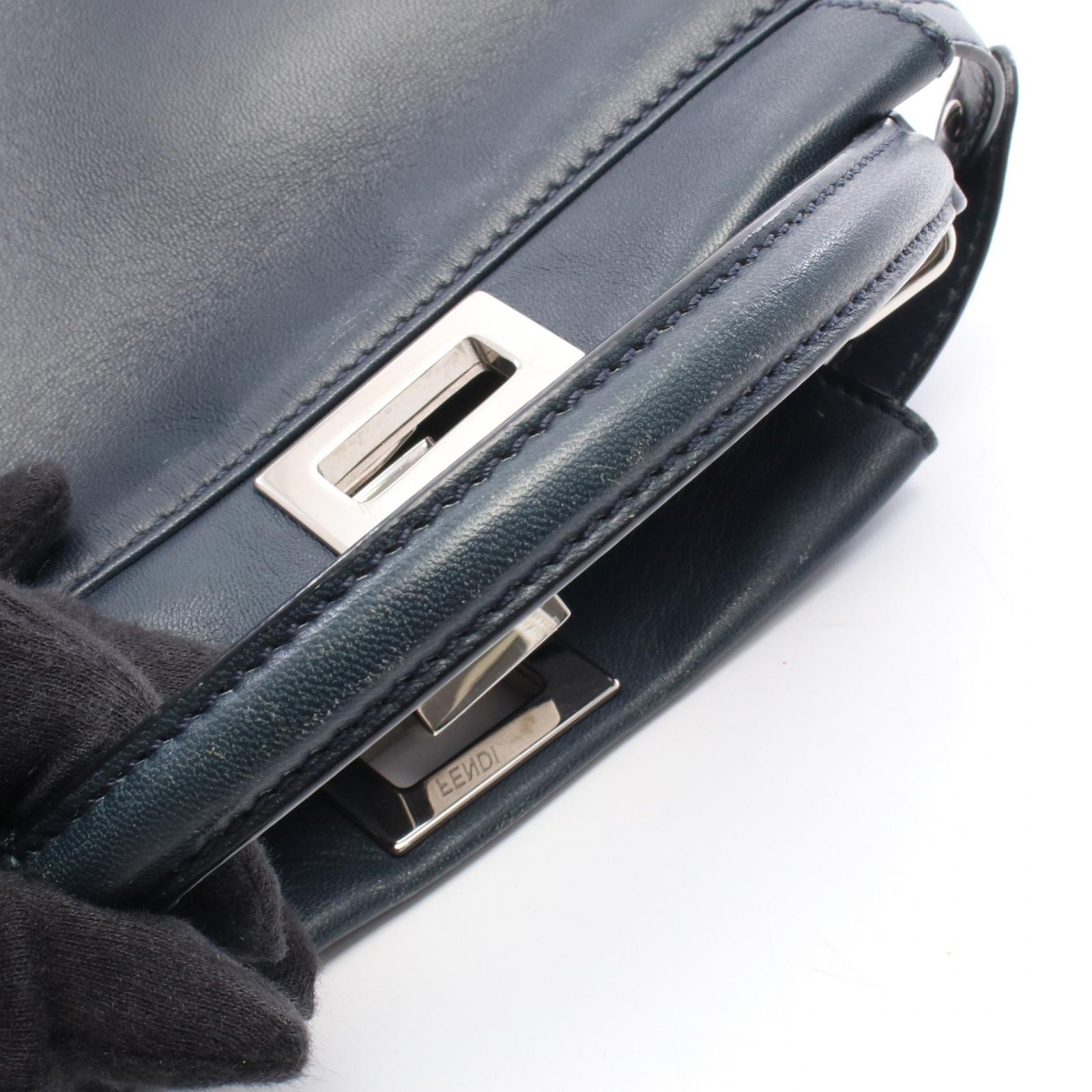 FENDI Mini Pea Kaboo Handbag 8BN244 leather Navy Used Women SHW