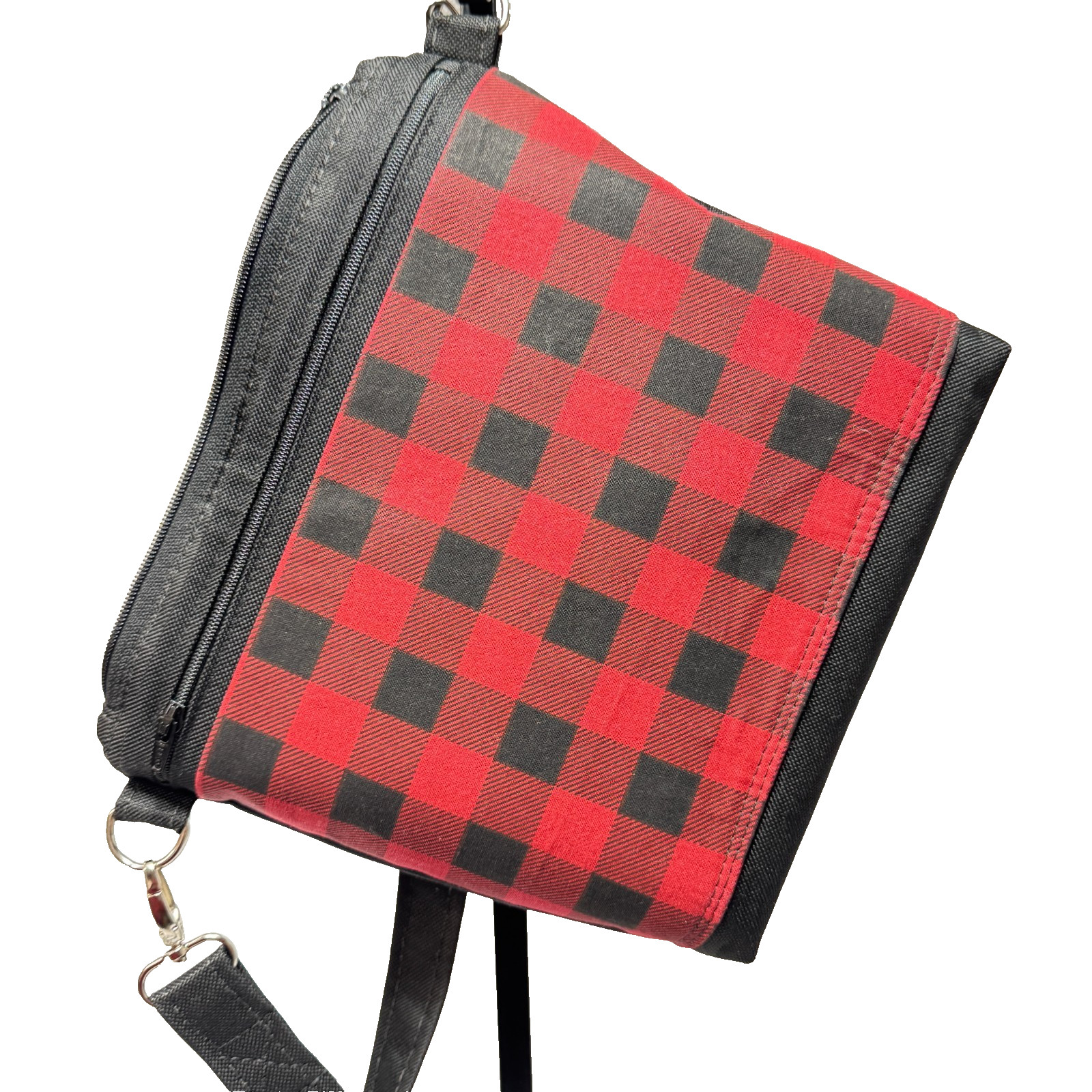 Red / Black Buffalo Check Handmade Adjustable Strap 2 Outside Pockets Lined