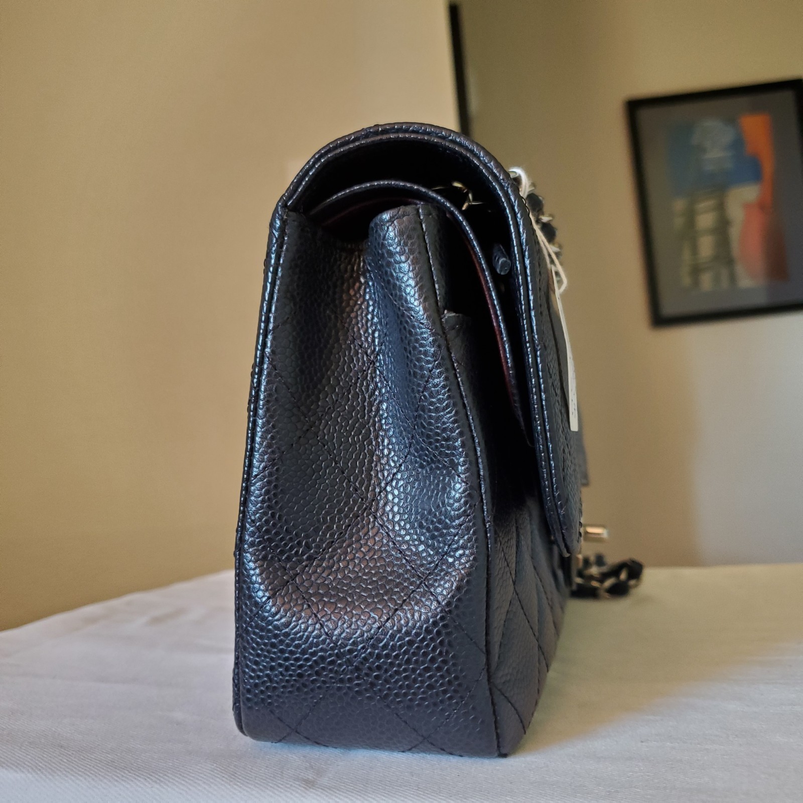 $11,700 CHANEL Double Flap Classic Medium black ca.viar bag Silver hw Serial 17