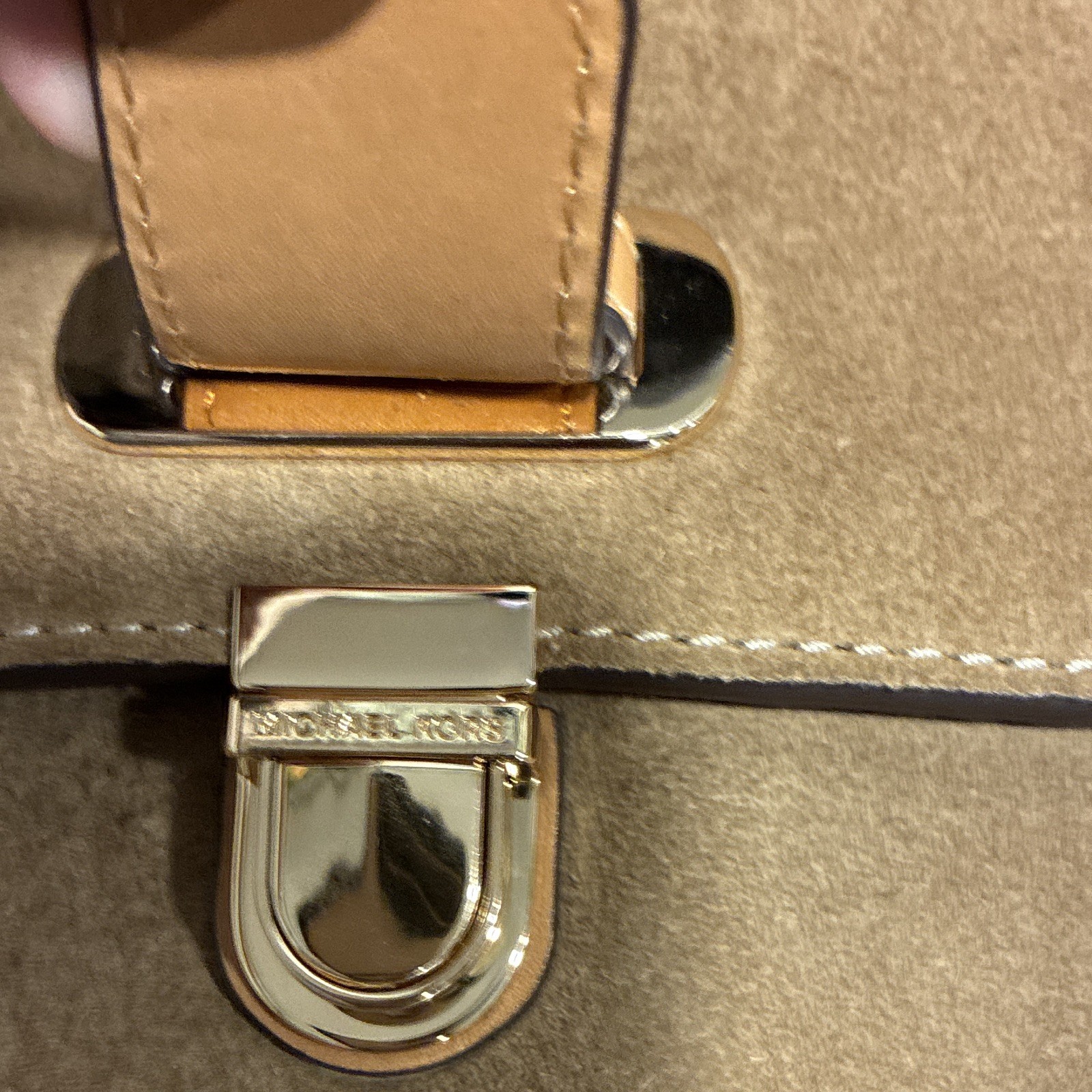 Michael Kors Tan Satchel Top Handle Detachable Crossbody Strap Turn Lock Zip
